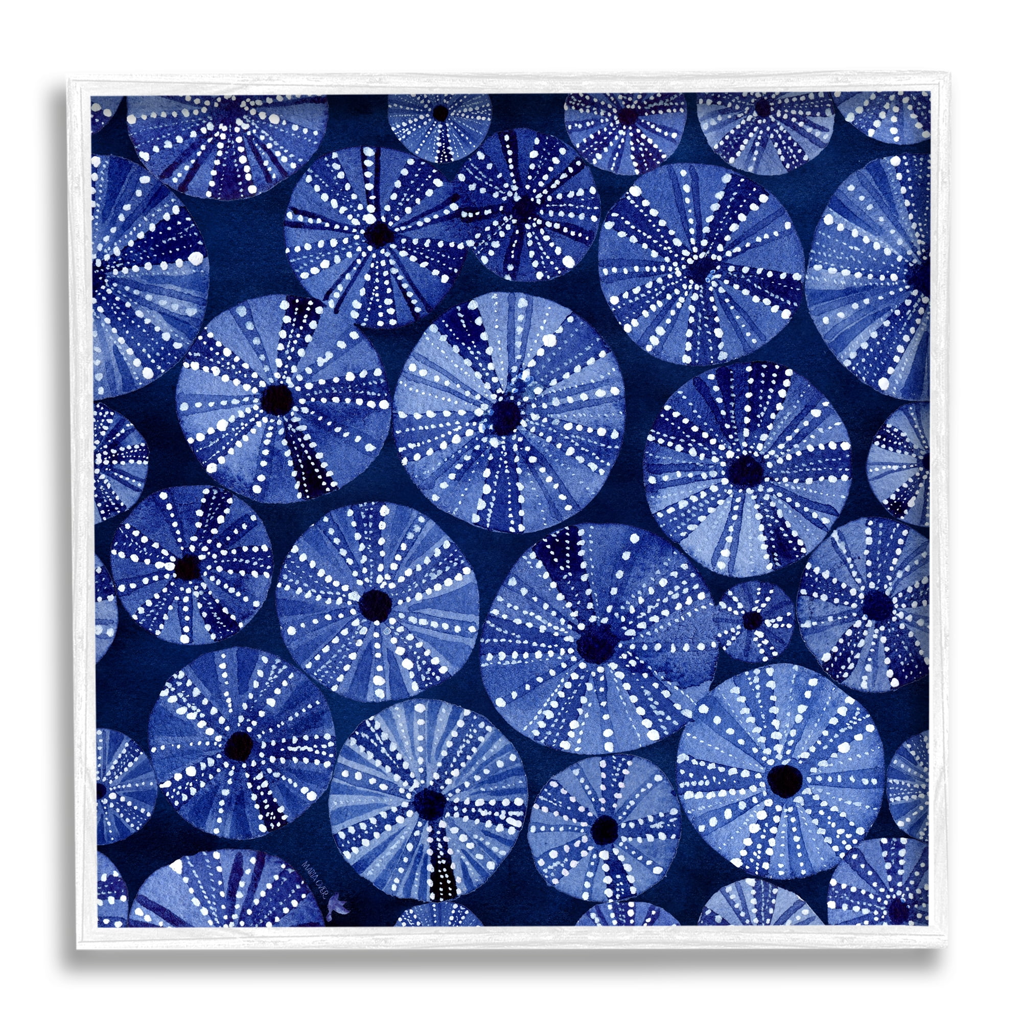 Stupell Industries Abstract Blue Sea Urchin Pattern Abstract Painting White Framed Art Print Wall Art
