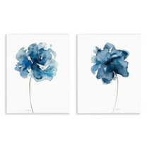 Stupell Industries Abstract Blue Single Blooms Floral Painting Unframed Art Print Wall Art, 11 x 14, Set of 2