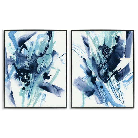 Stupell Industries Abstract Blue Splash Abstract Painting Black Framed Art Print Wall Art, 11 x 14, Set of 2