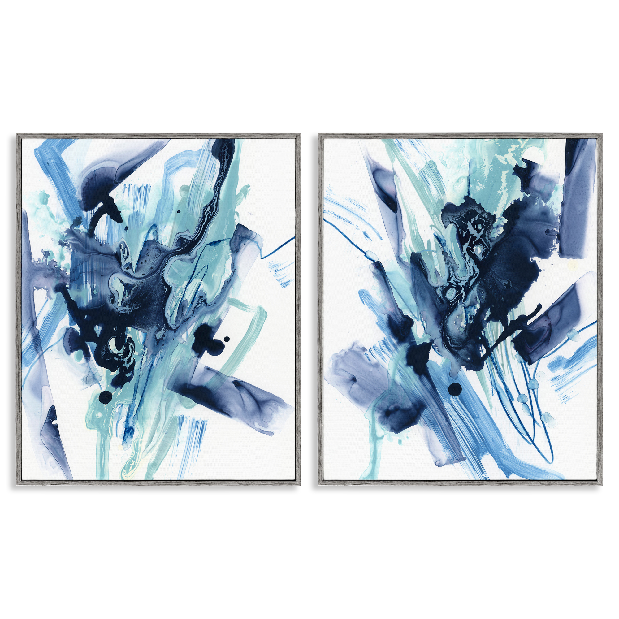 Stupell Industries Abstract Blue Splash Abstract Painting Gray Framed Art Print Wall Art, 11 x 14, Set of 2