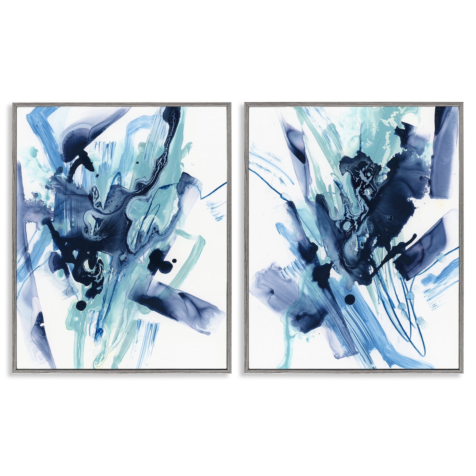Stupell Industries Abstract Blue Splash Abstract Painting Gray Framed Art Print Wall Art, 24 x 30, Set of 2