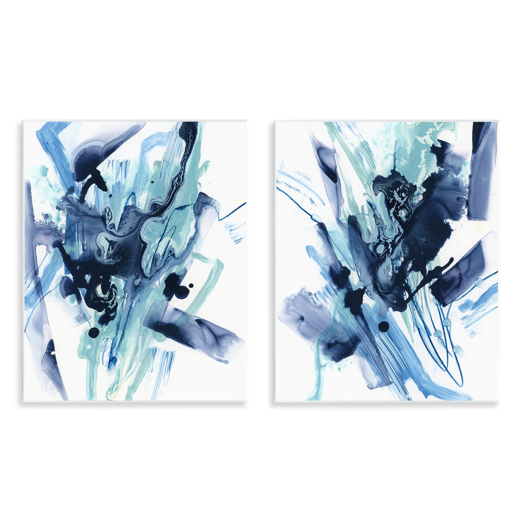 Stupell Industries Abstract Blue Splash Abstract Painting Unframed Art Print Wall Art, 11 x 14, Set of 2