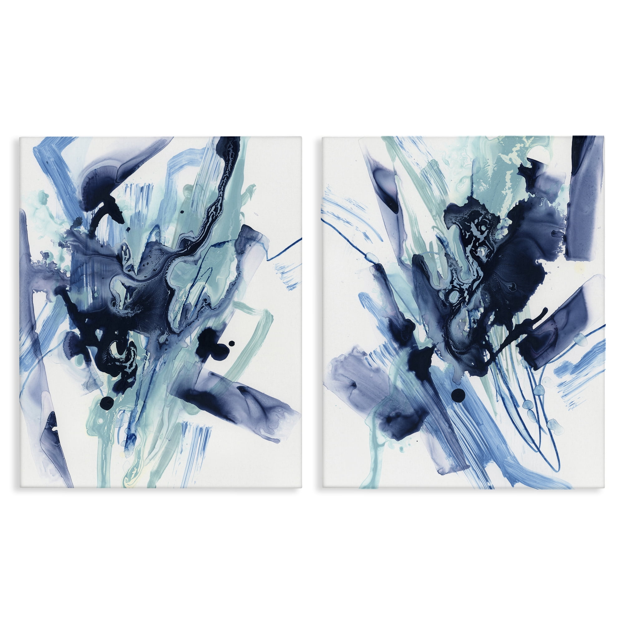 Stupell Industries Abstract Blue Splash Abstract Painting Wrapped Canvas Art Print Wall Art, 16 x 20, Set of 2