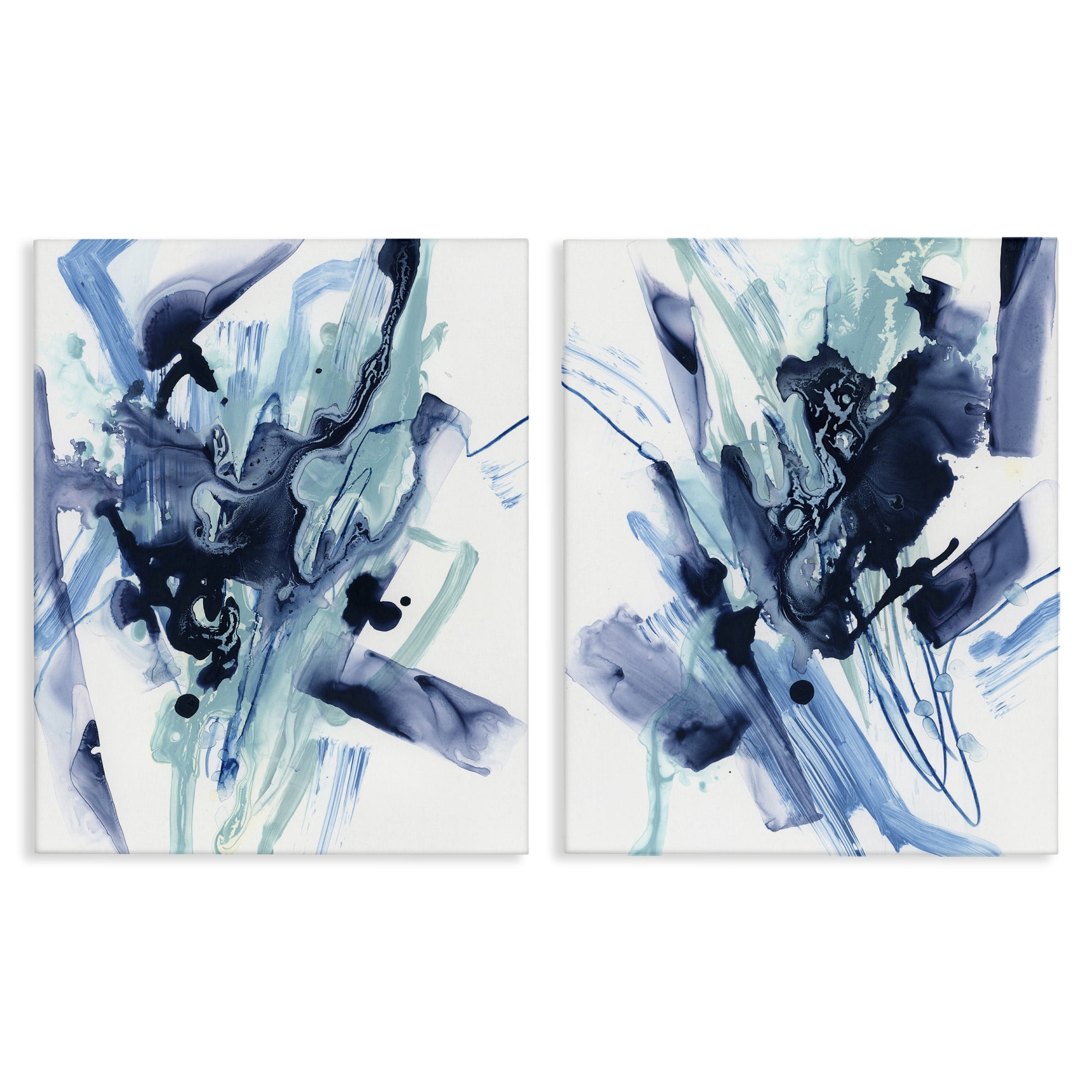 Stupell Industries Abstract Blue Splash Abstract Painting Wrapped Canvas Art Print Wall Art, 24 x 30, Set of 2