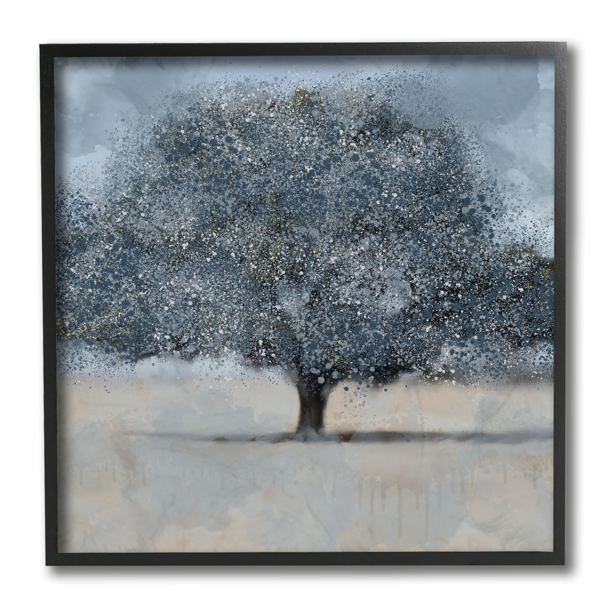 Stupell Industries Abstract Blue Splatter Paint Tree Nature Scene Black Framed by Kim Allen
