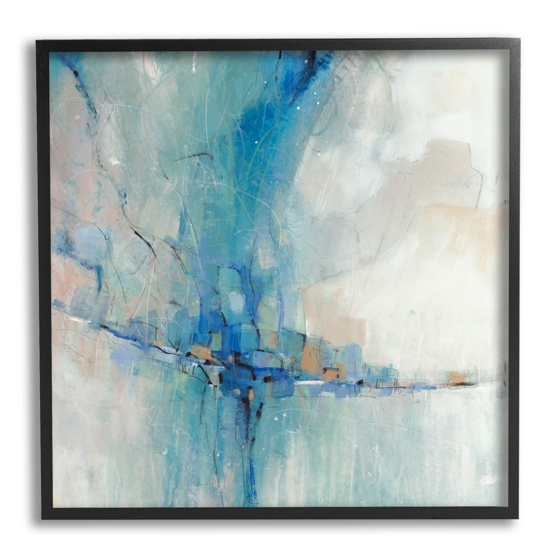 Stupell Industries Abstract Blue Square Shapes Painting Black Framed Art Print Wall Art, Design by Tim OToole