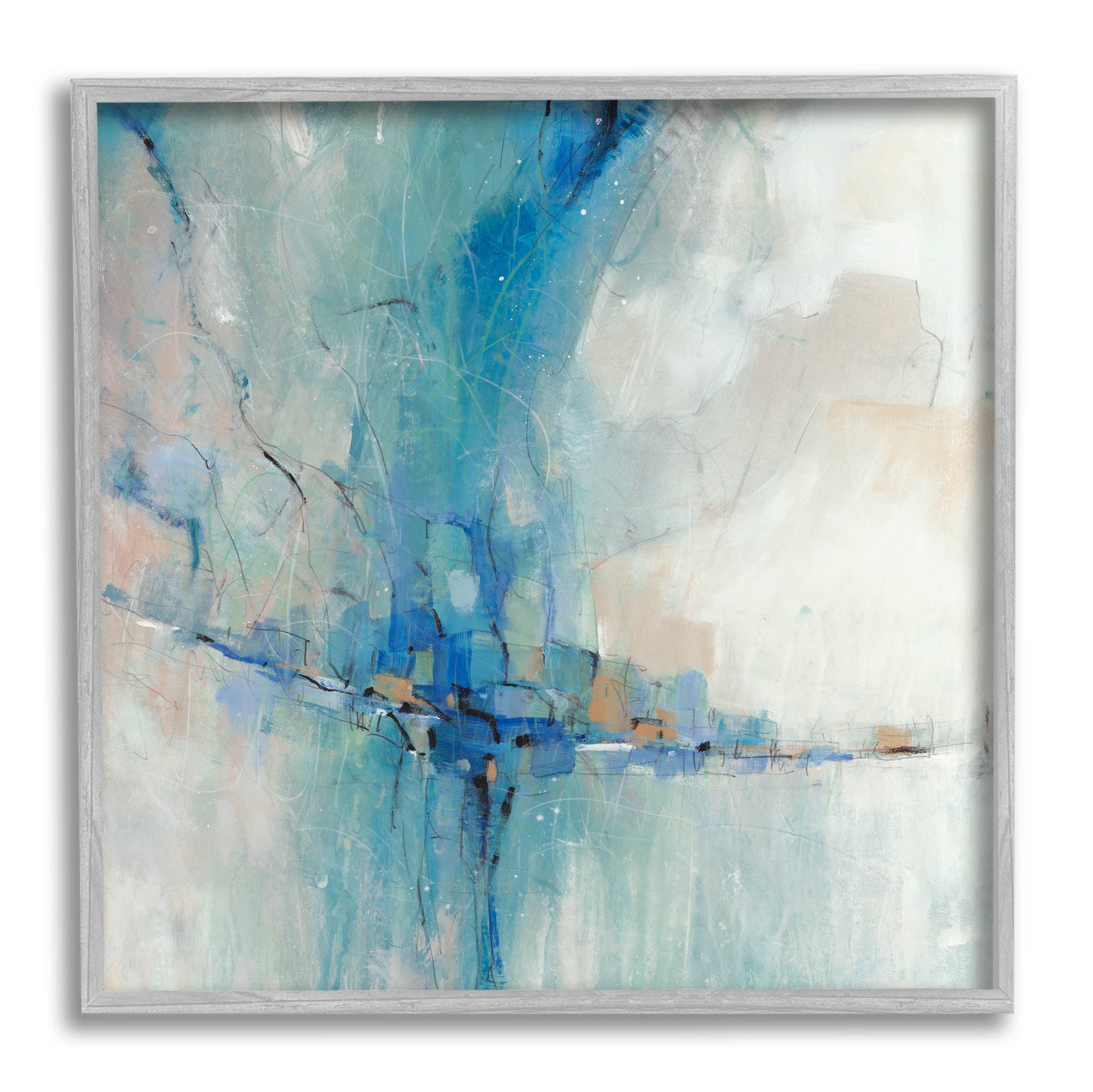 Stupell Industries Abstract Blue Square Shapes Painting Gray Framed Art Print Wall Art, Design by Tim OToole