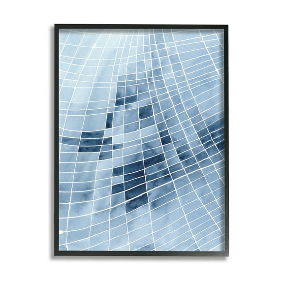 Stupell Industries Abstract Blue Squares Shapes Modern White Outlines Painting Black Framed Art Print Wall Art, Design by Regina Moore