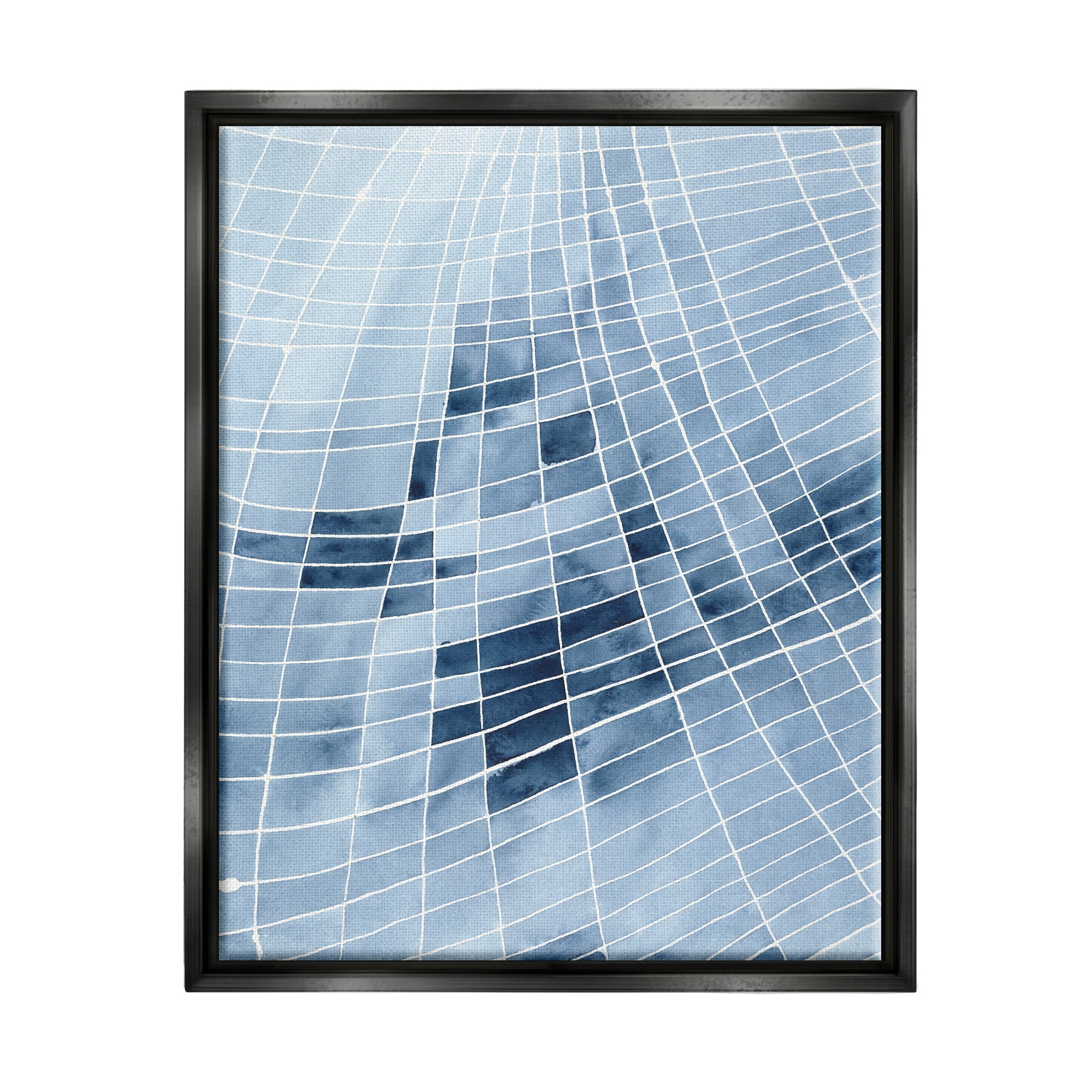 Stupell Industries Abstract Blue Squares Shapes Modern White Outlines Painting Jet Black Floating Framed Canvas Print Wall Art, Design by Regina Moore