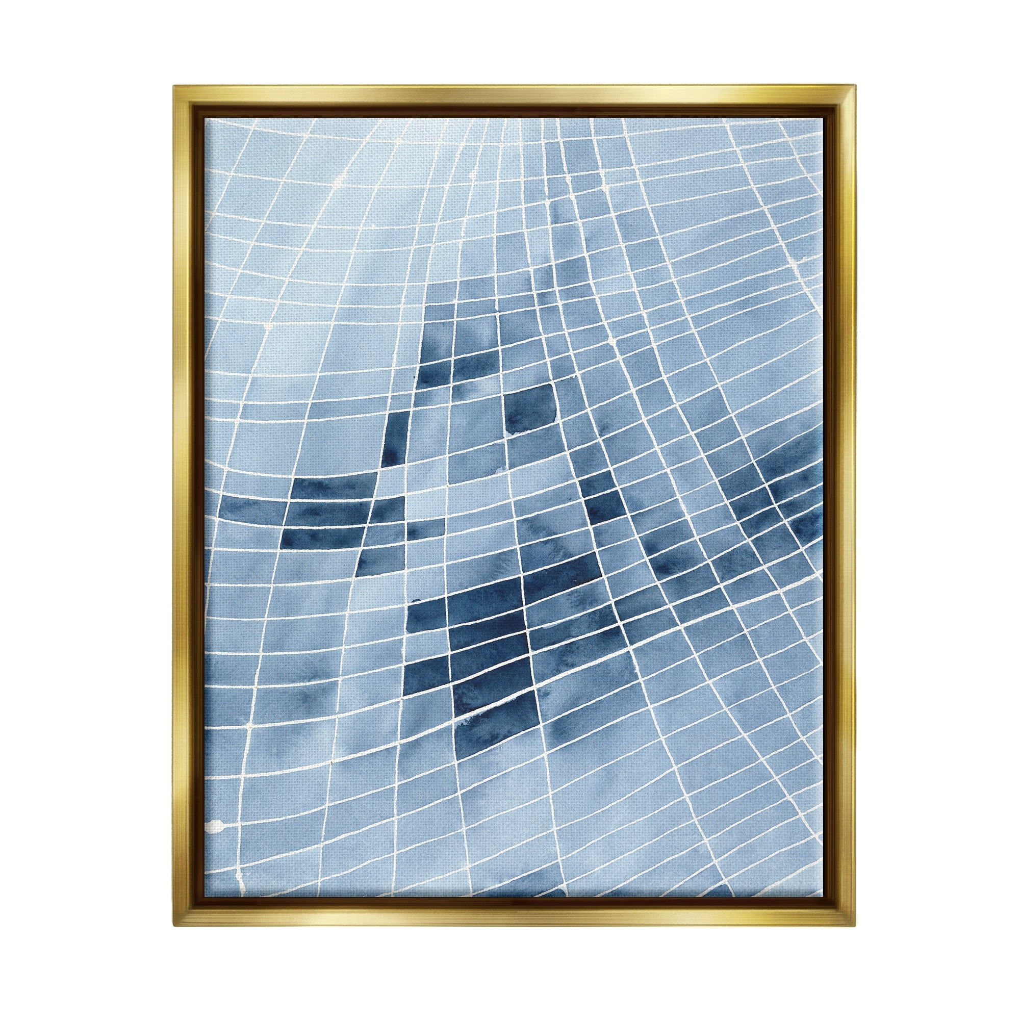 Stupell Industries Abstract Blue Squares Shapes Modern White Outlines Painting Metallic Gold Floating Framed Canvas Print Wall Art, Design by Regina Moore