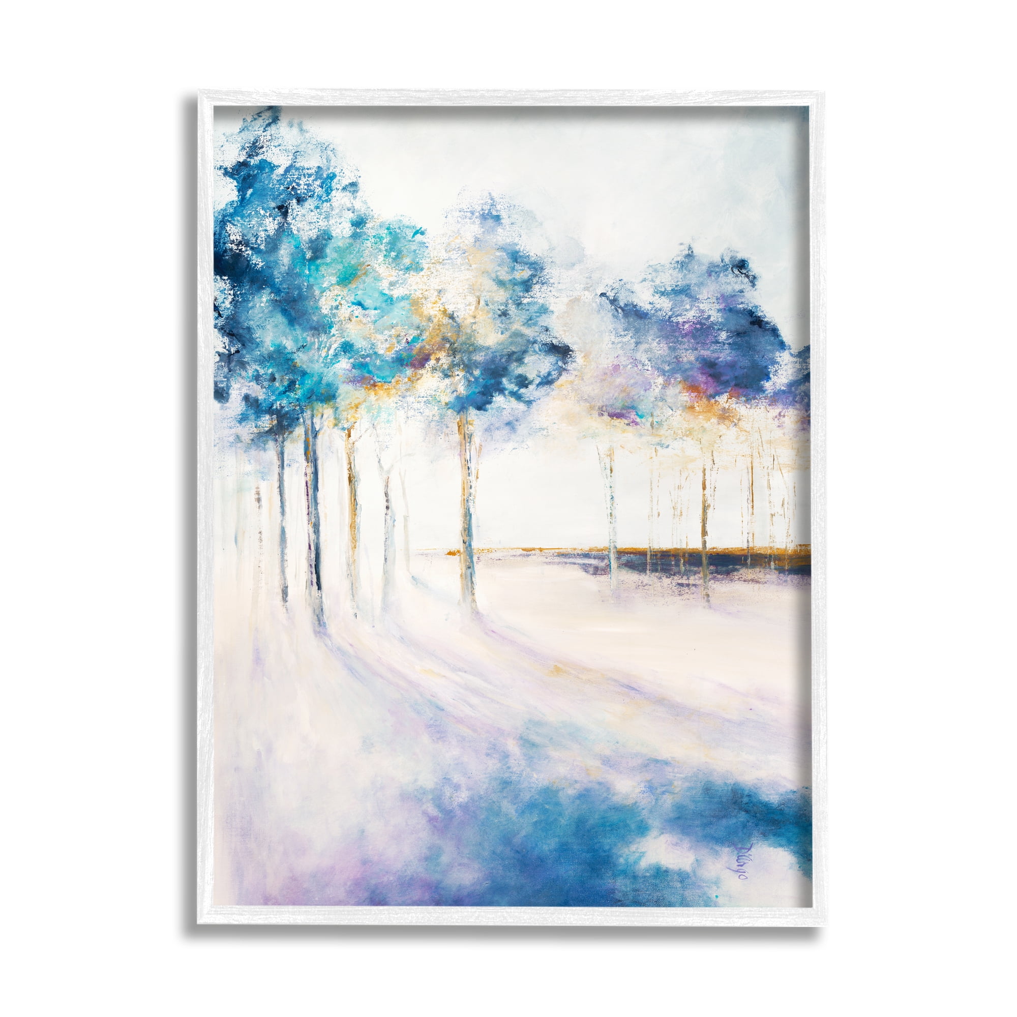 Stupell Industries Abstract Blue Tree Shadows in Forest Landscape Nature Painting White Framed Art Print Wall Art, 24 x 30