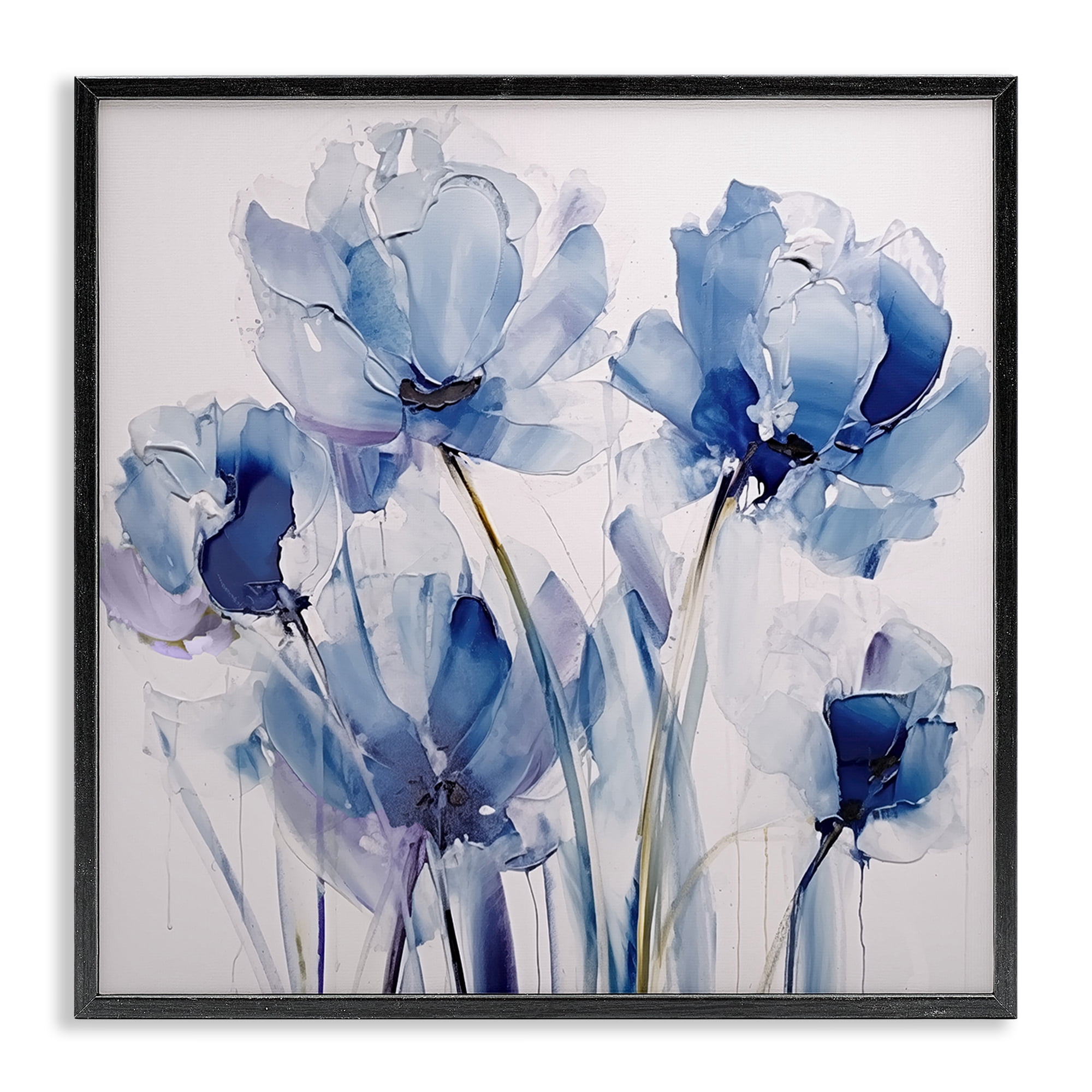 Stupell Industries Abstract Blue Tulips Botanical & Floral Painting Black Framed Art Print Wall Art, 12 x 12