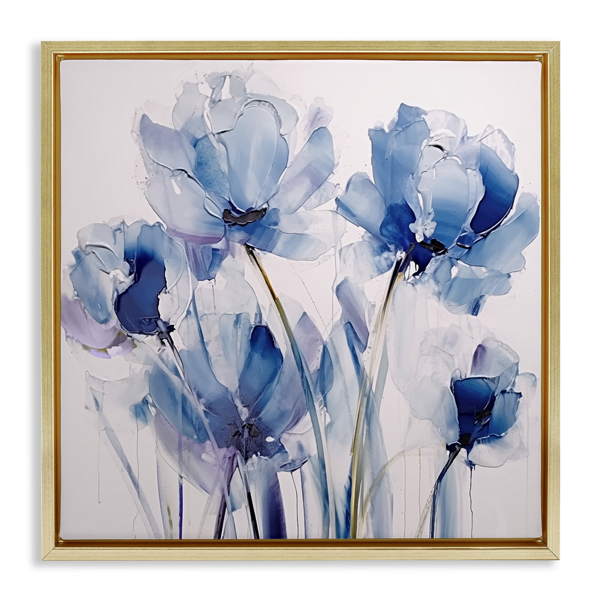 Stupell Industries Abstract Blue Tulips Botanical & Floral Painting Gold Floater Framed Art Print Wall Art, 25 x 25