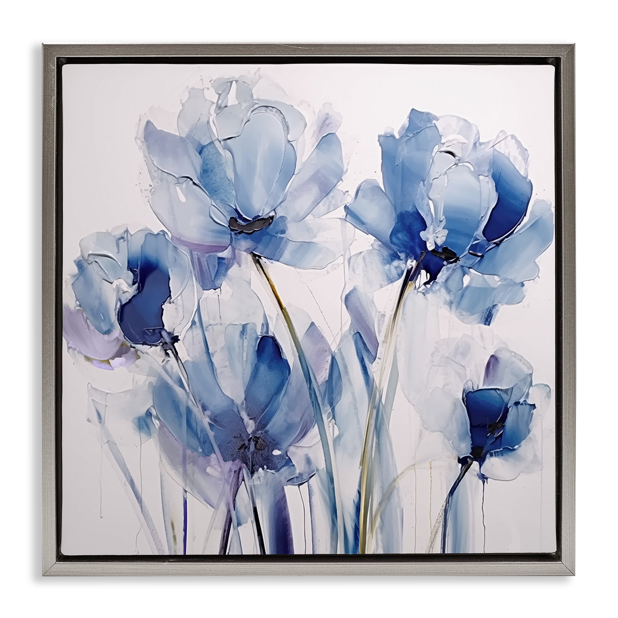 Stupell Industries Abstract Blue Tulips Botanical & Floral Painting Gray Floater Framed Art Print Wall Art, 18 x 18