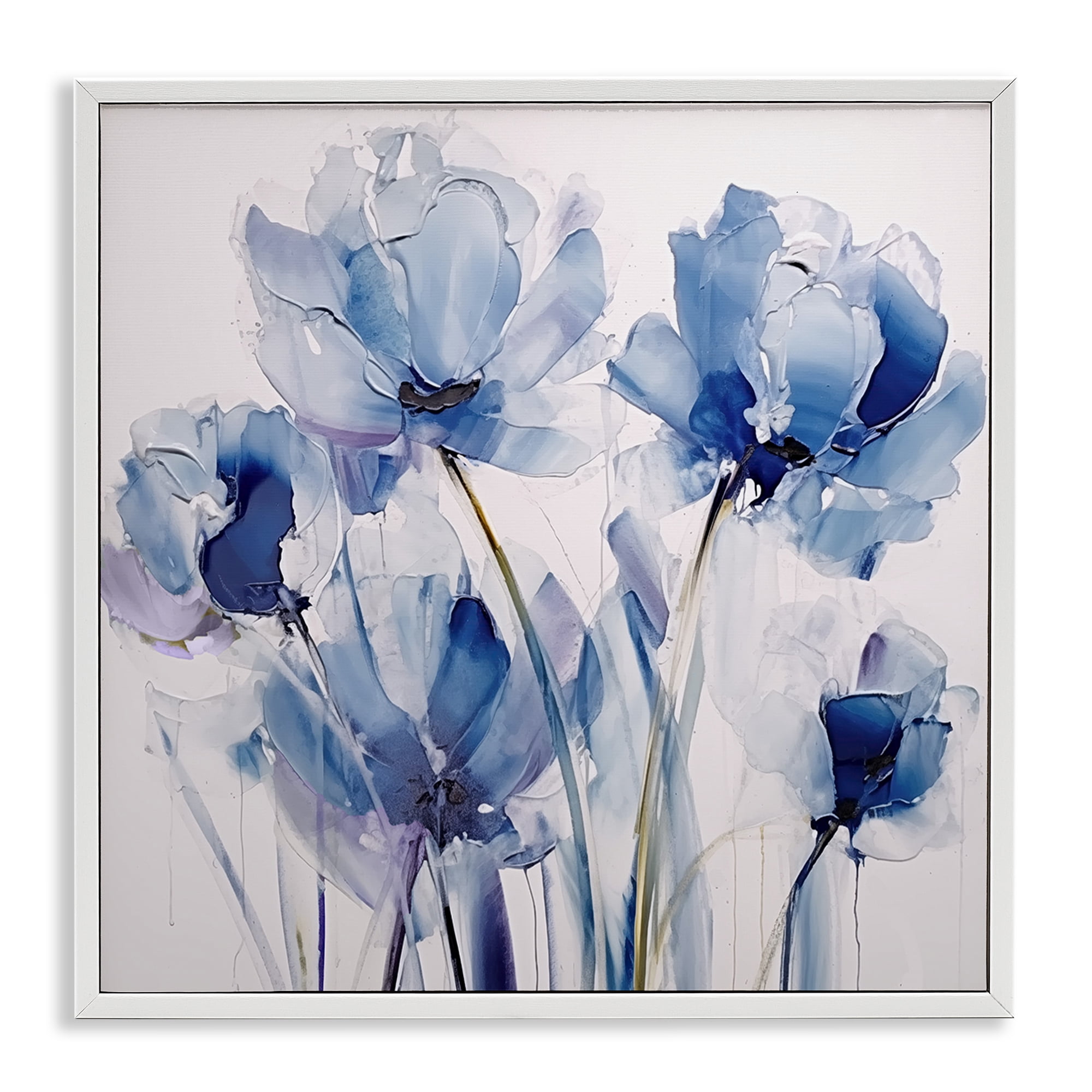 Stupell Industries Abstract Blue Tulips Botanical & Floral Painting White Framed Art Print Wall Art, 12 x 12