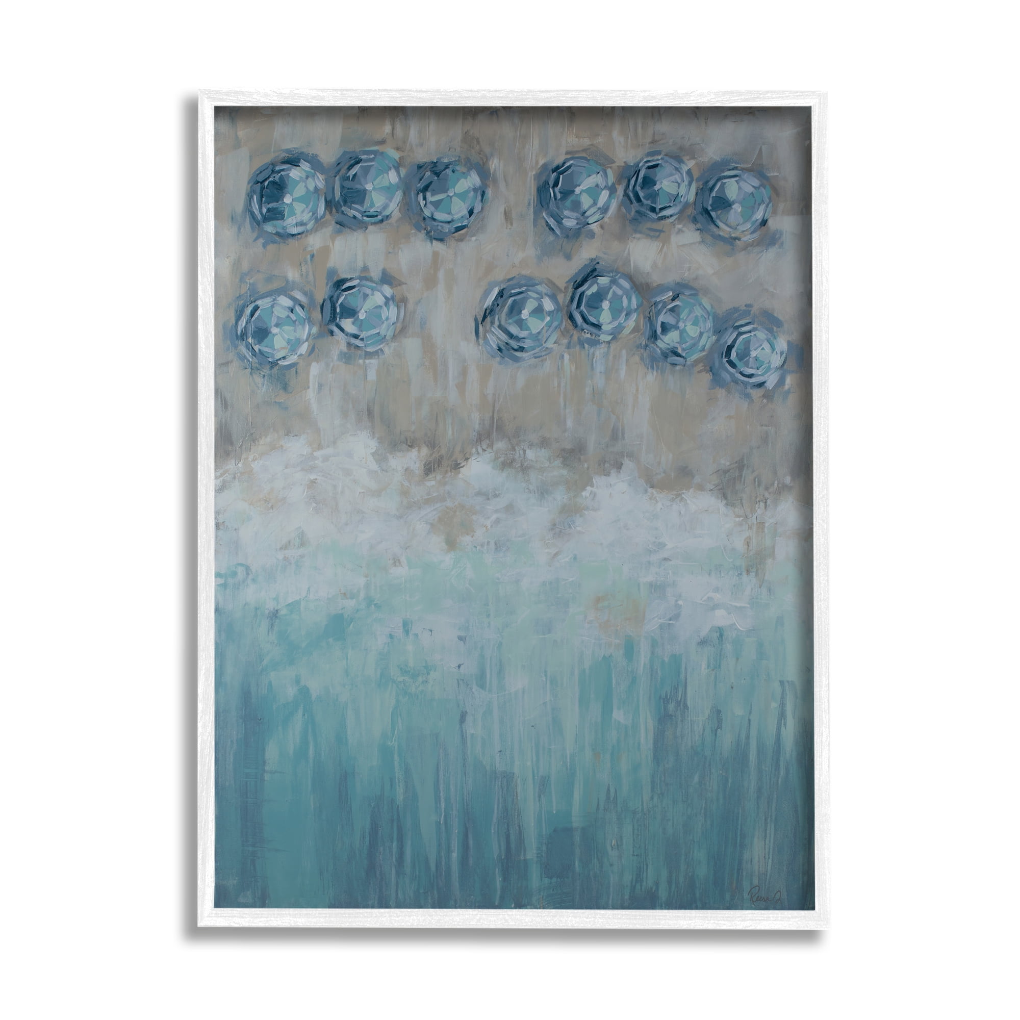Stupell Industries Abstract Blue Umbrella Ocean Coast Rustic Beach Painting, 11 x 14,Design by Reesa Qualia
