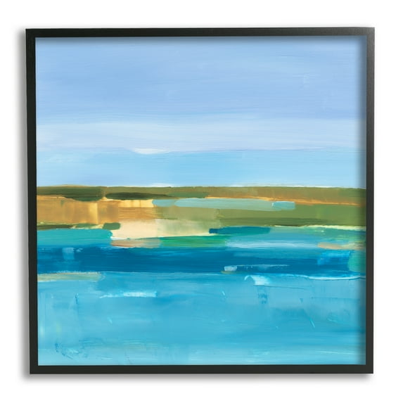Stupell Industries Abstract Blue Water Abstract Painting Black Framed Art Print Wall Art, 24 x 24