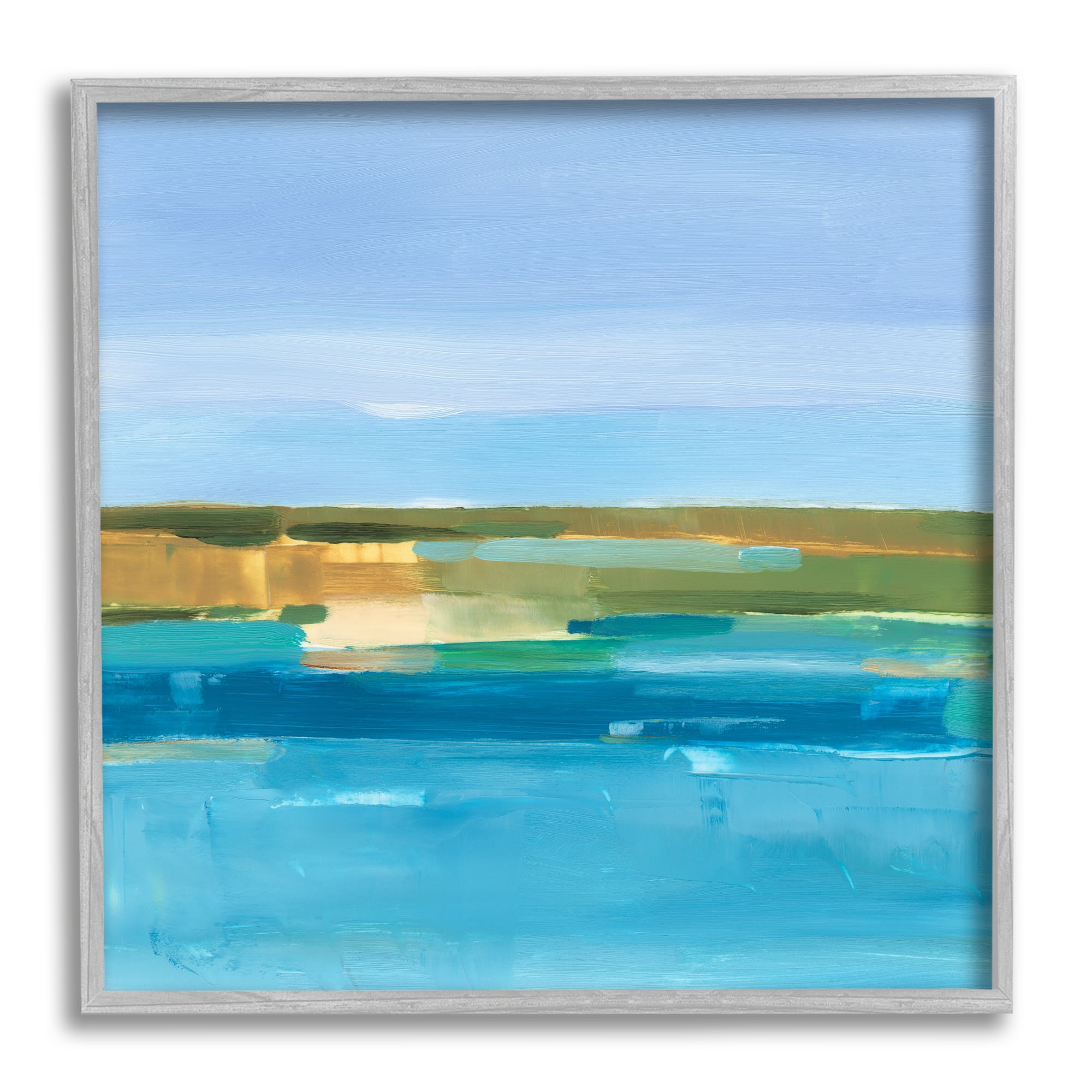Stupell Industries Abstract Blue Water Abstract Painting Gray Framed Art Print Wall Art, 24 x 24