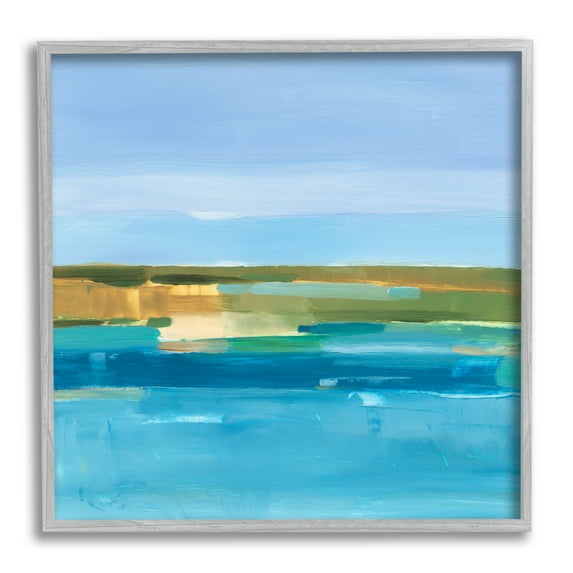 Stupell Industries Abstract Blue Water Abstract Painting Gray Framed Art Print Wall Art, 24 x 24