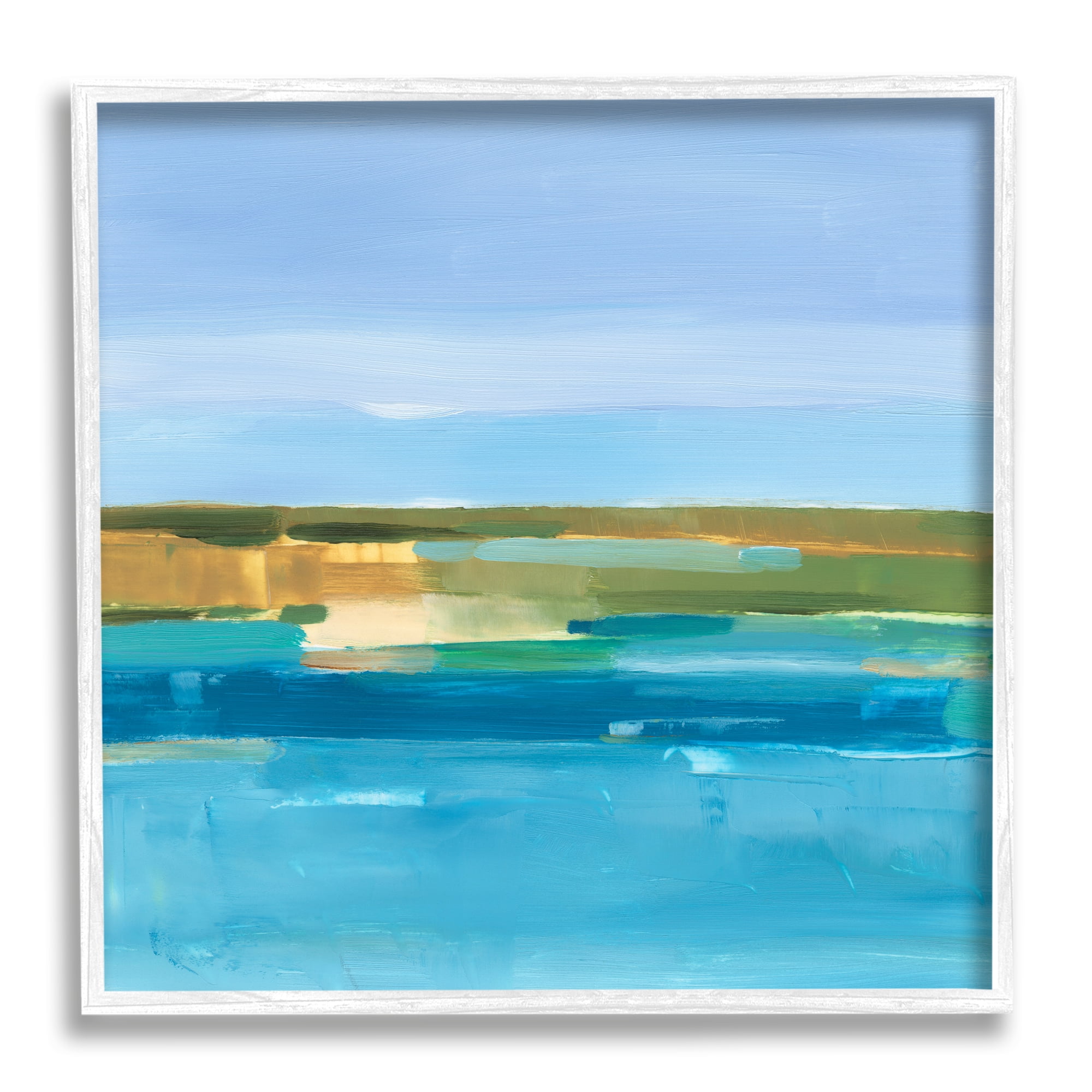 Stupell Industries Abstract Blue Water Abstract Painting White Framed Art Print Wall Art, 17 x 17
