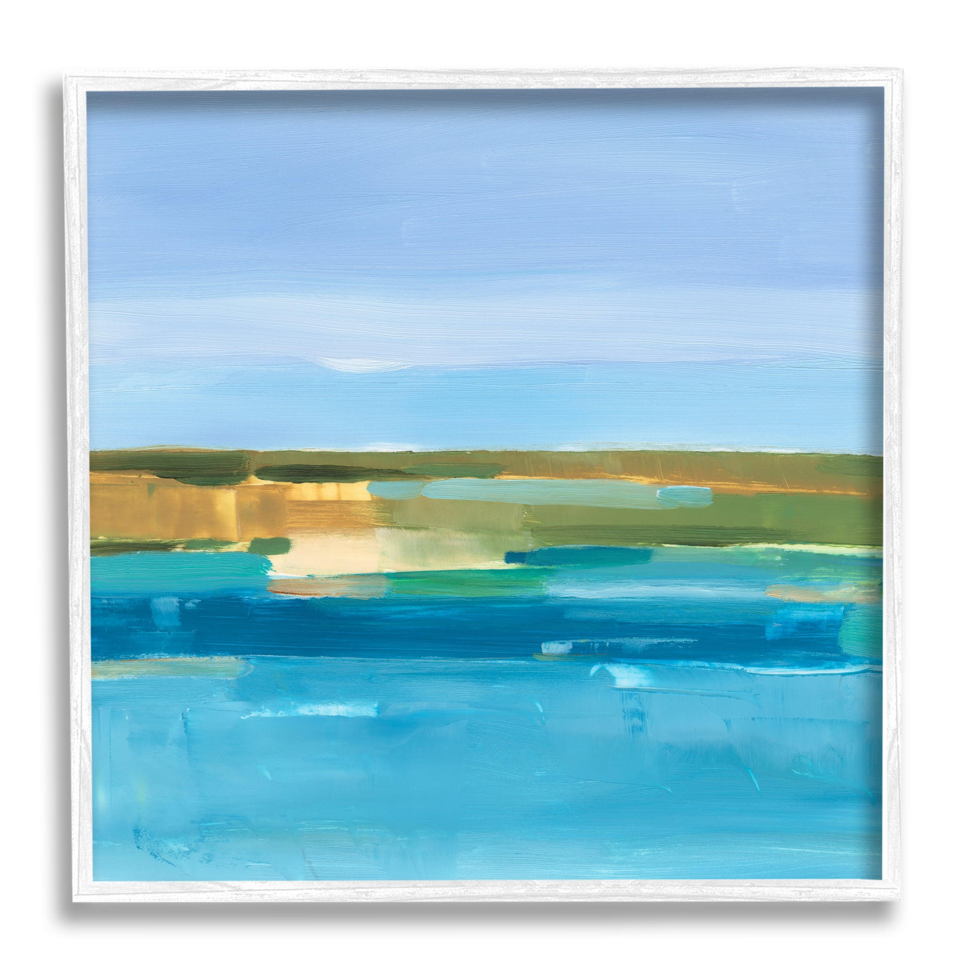 Stupell Industries Abstract Blue Water Abstract Painting White Framed Art Print Wall Art, 24 x 24