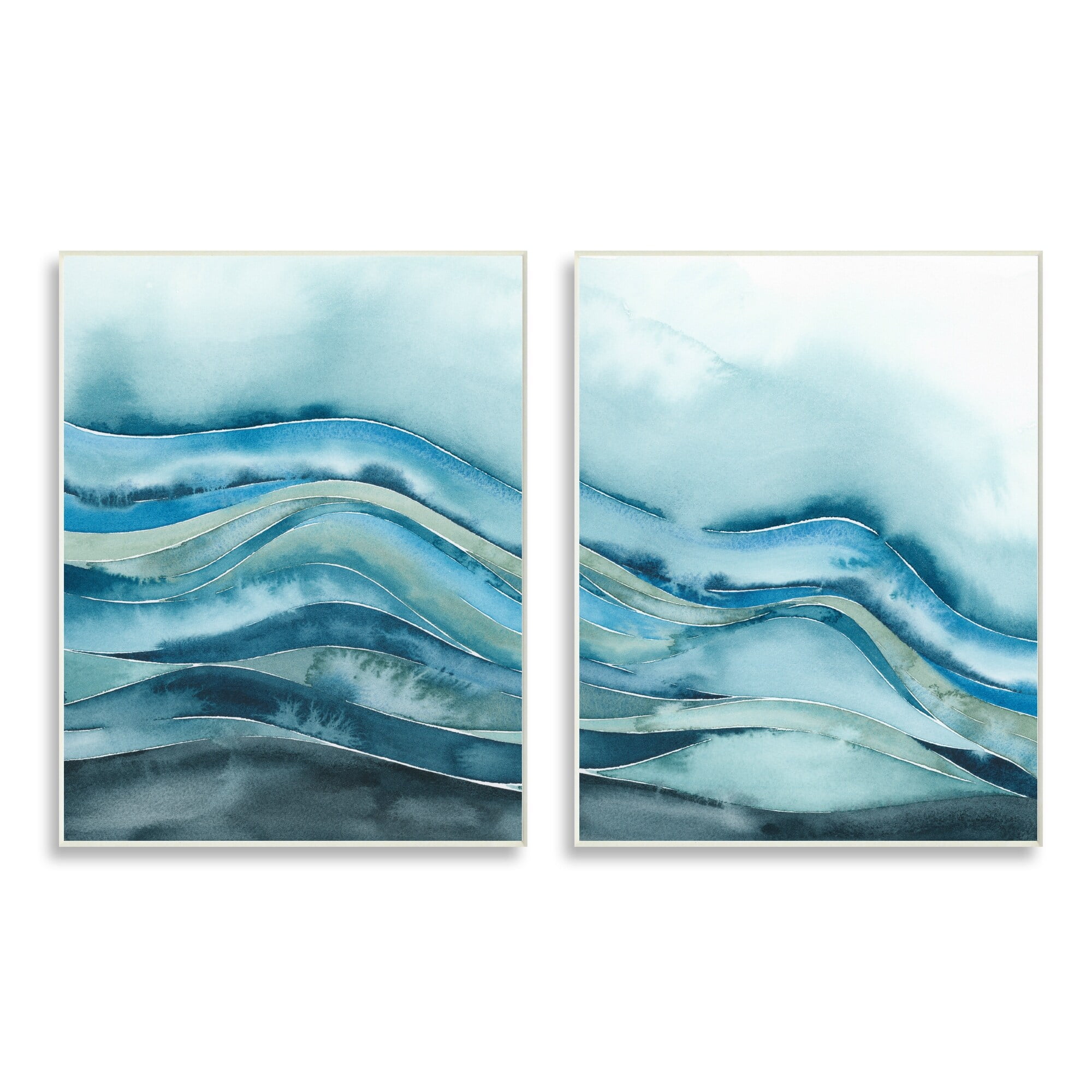 Abstract Blue Wave Seascape Wood Wall Plaque Set