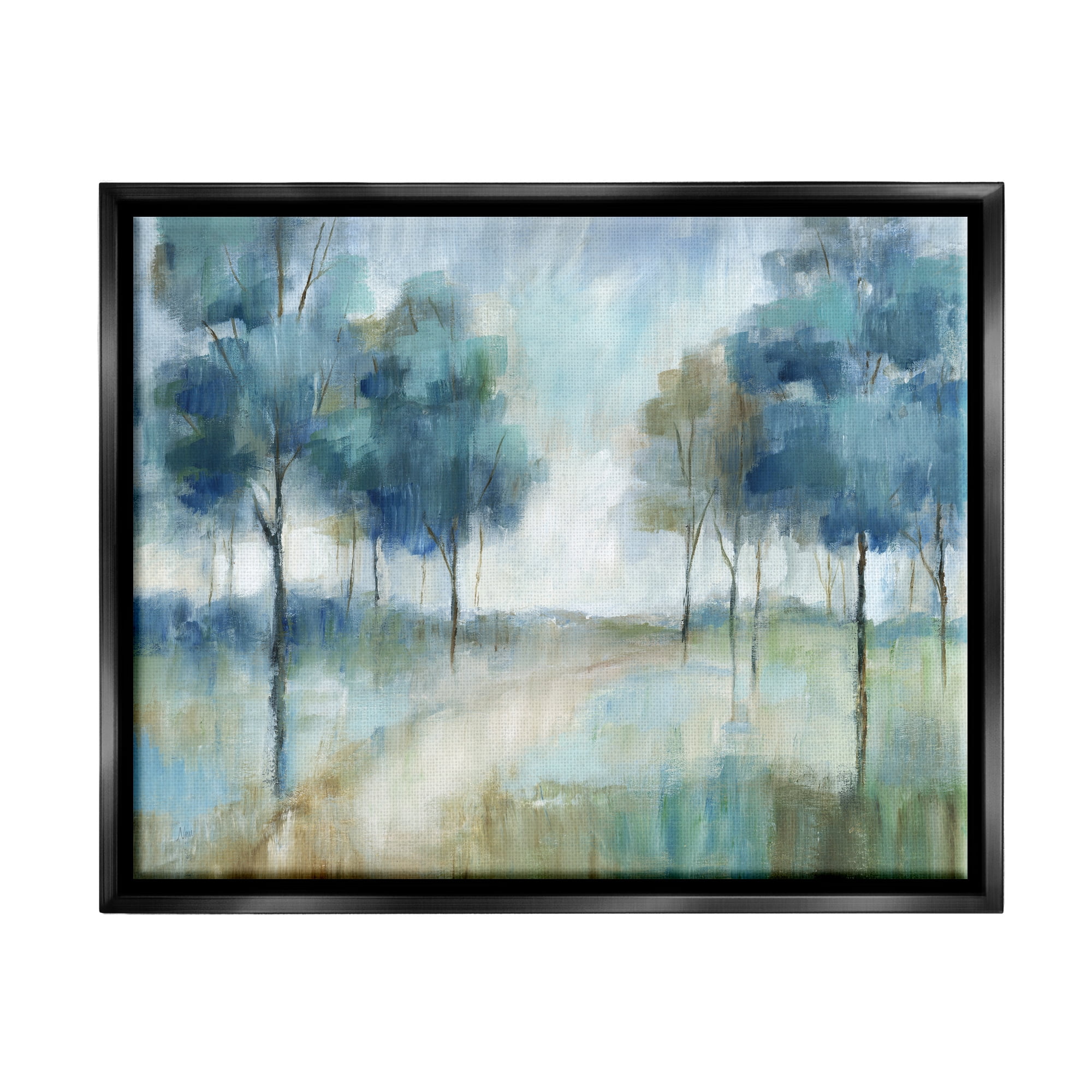 Stupell Industries Abstract Blue Woodland Path Trees Landscape Painting Black Floater Framed Art Print Wall Art