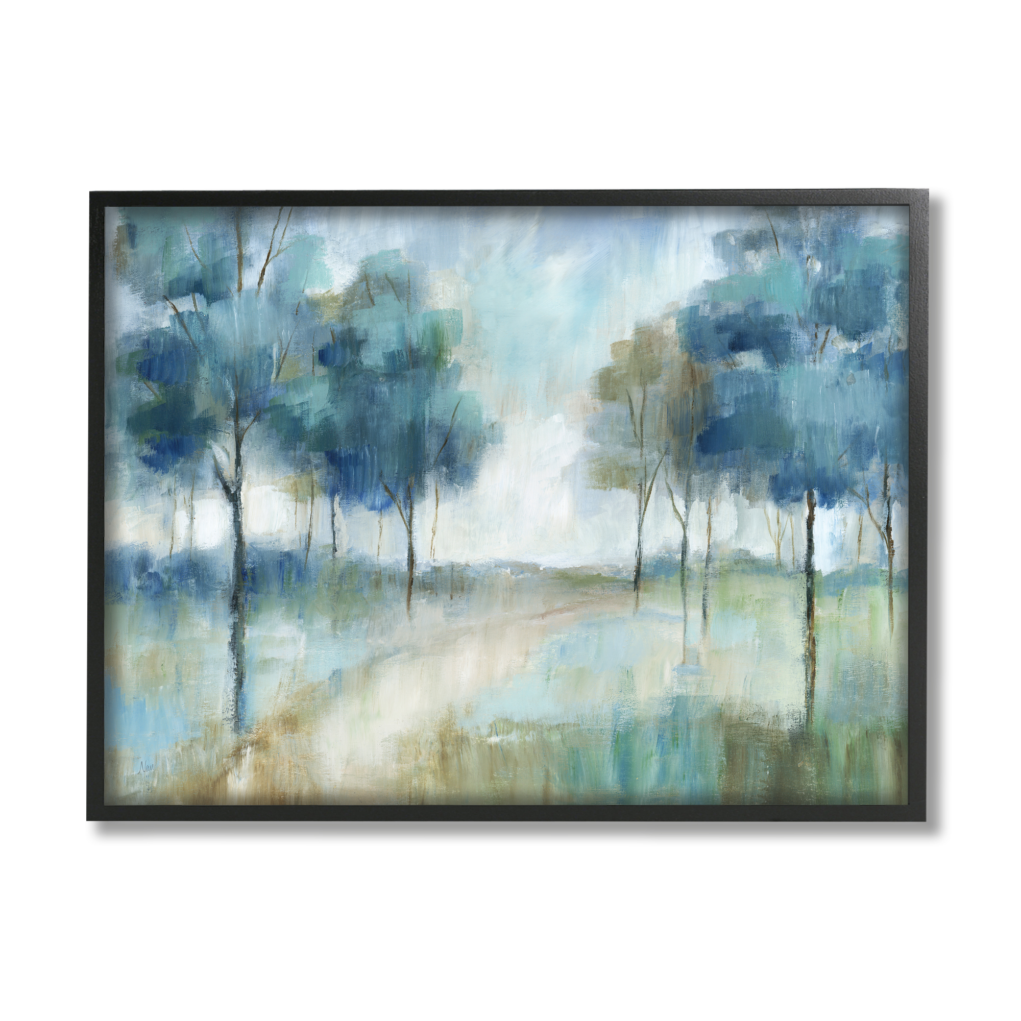 Stupell Industries Abstract Blue Woodland Path Trees Landscape Painting Black Framed Art Print Wall Art