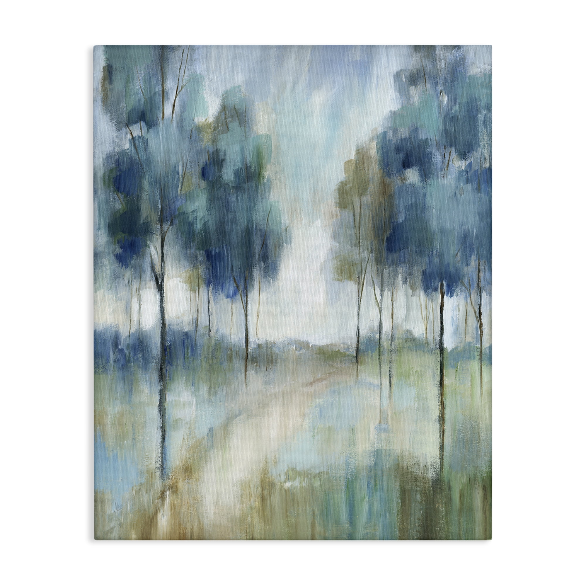Abstract Blue Woodland Path Trees Canvas Art, 40 x 30, Design By Artist Nan