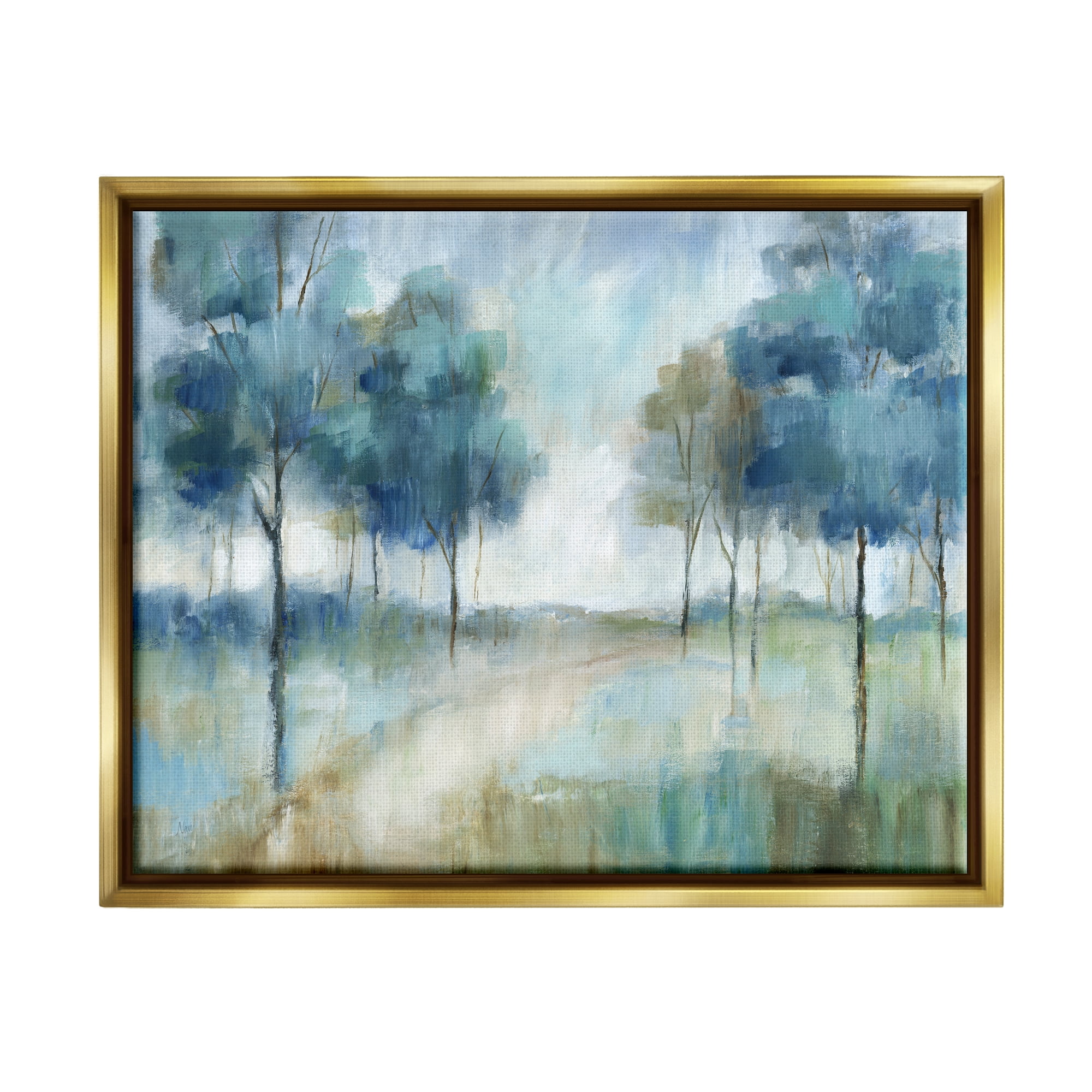 Stupell Industries Abstract Blue Woodland Path Trees Landscape Painting Gold Floater Framed Art Print Wall Art
