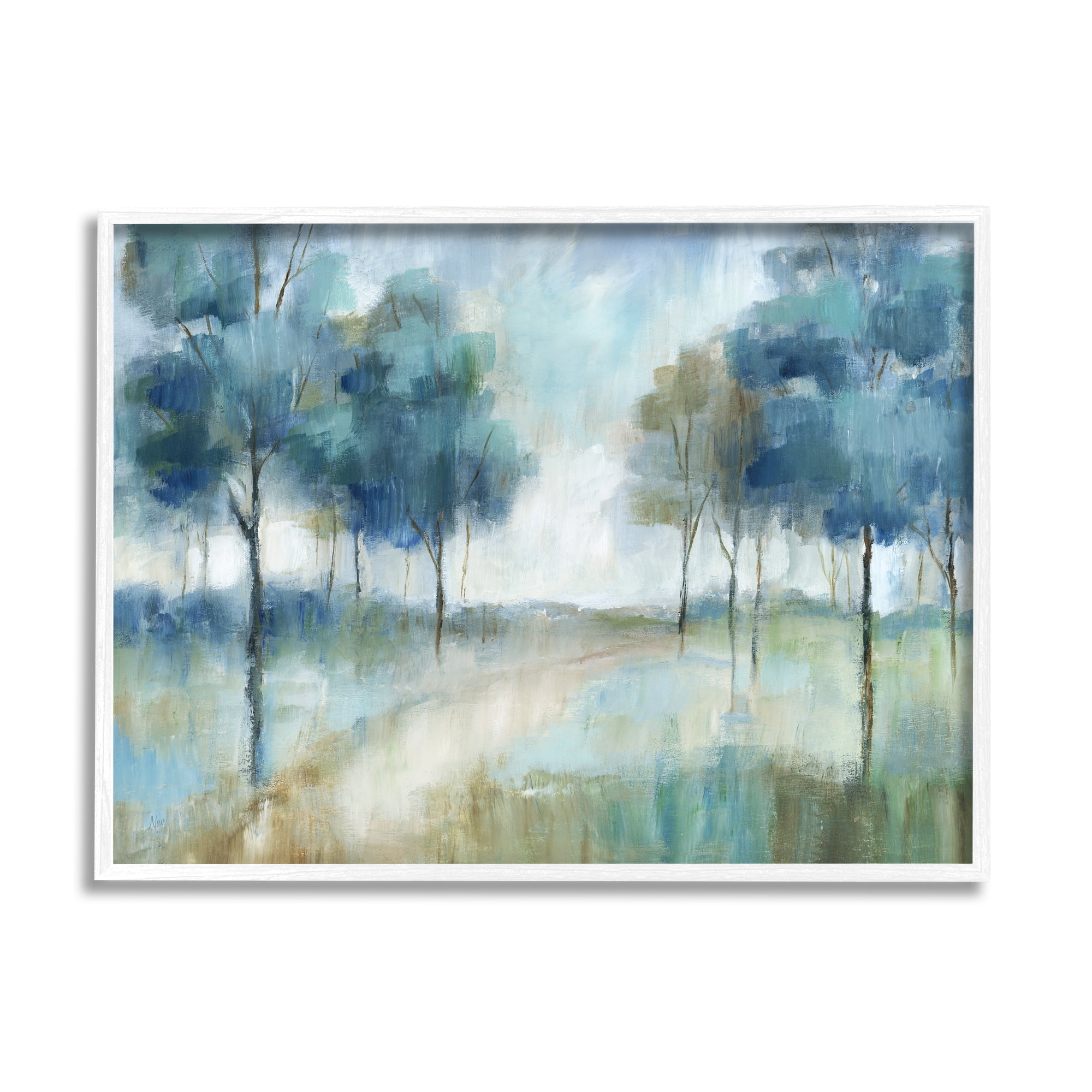 Stupell Industries Abstract Blue Woodland Path Trees Landscape Painting White Framed Art Print Wall Art