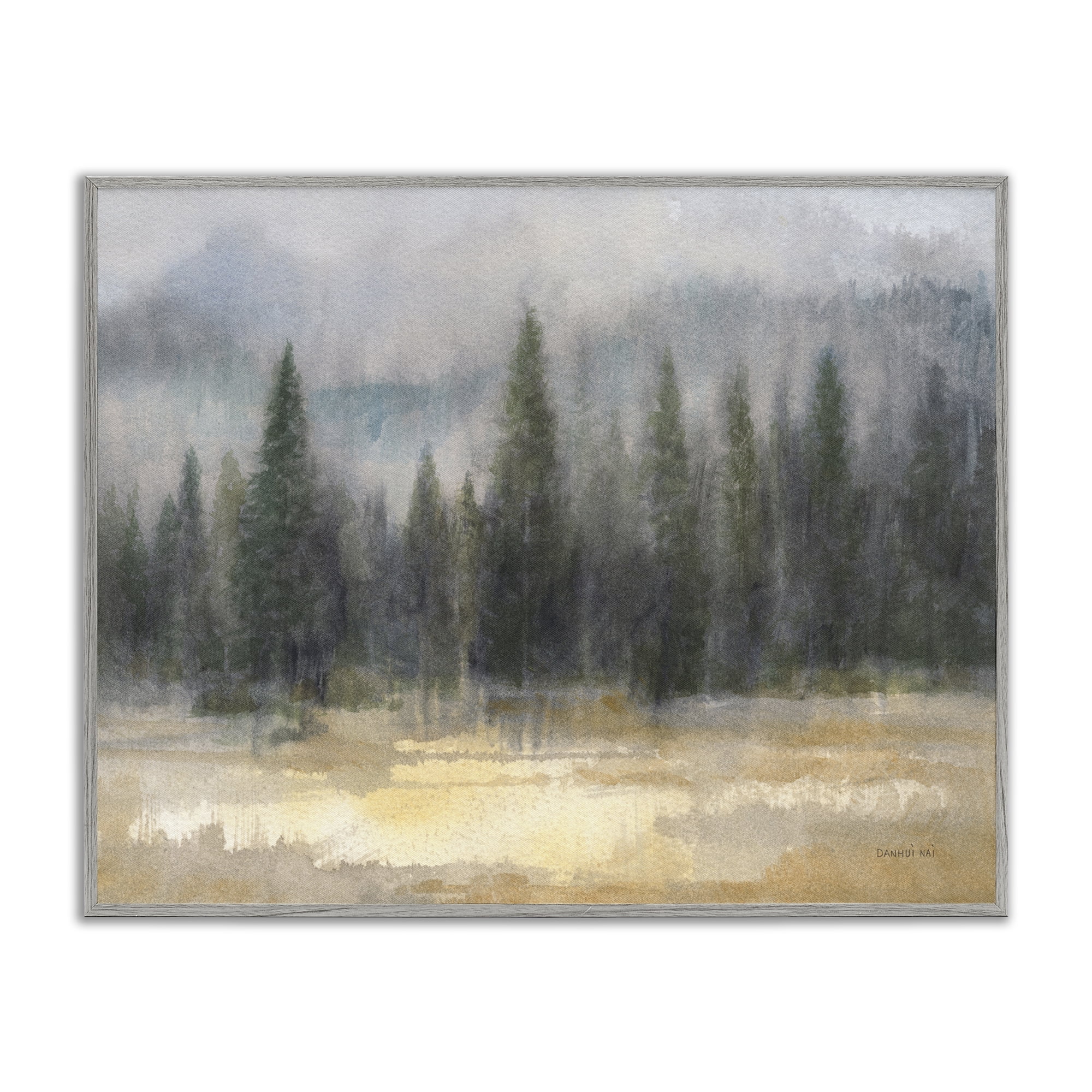 Abstract Blurred Pine Tree Forest Landscape Gray Framed Giclee Art, 14 x 11, Made In USA
