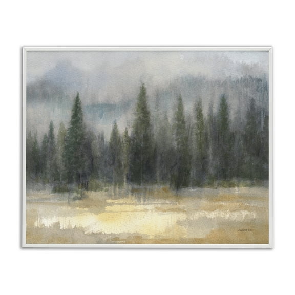 Abstract Blurred Pine Tree Forest Landscape White Framed Giclee Art, 14 x 11, Made In USA