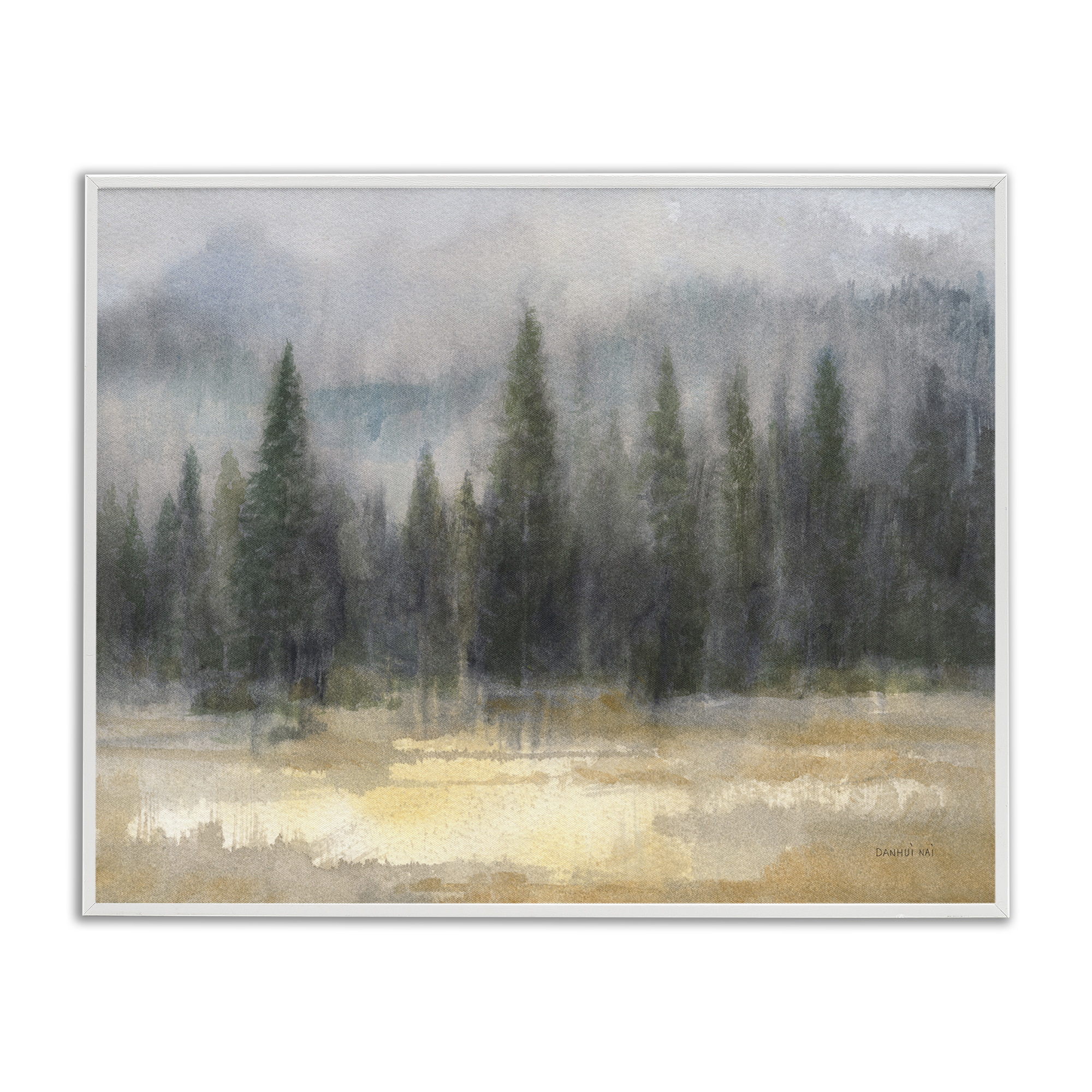 Abstract Blurred Pine Tree Forest Landscape White Framed Giclee Art, 30 x 24, Made In