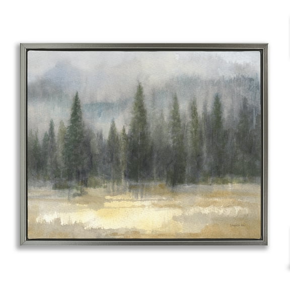 Abstract Blurred Pine Tree Forest Landscape Gray Floating Frame Canvas Art, 31 x 25, Made In USA