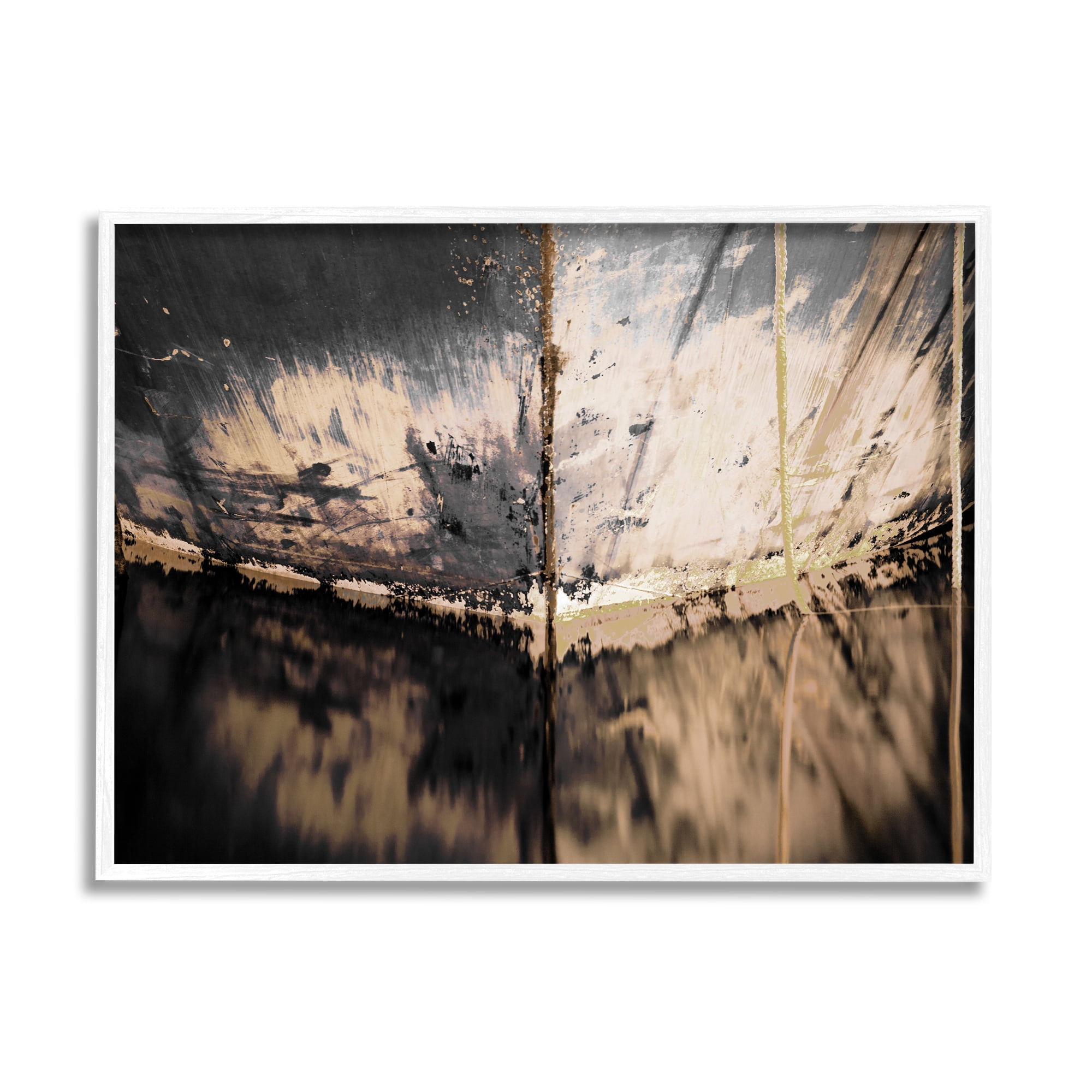 Stupell Industries Abstract Boat Underside Reflection Distressed Murky Lake Coastal Painting White framed Art Print Wall Art, 16 x 20, Design by Melissa McClain