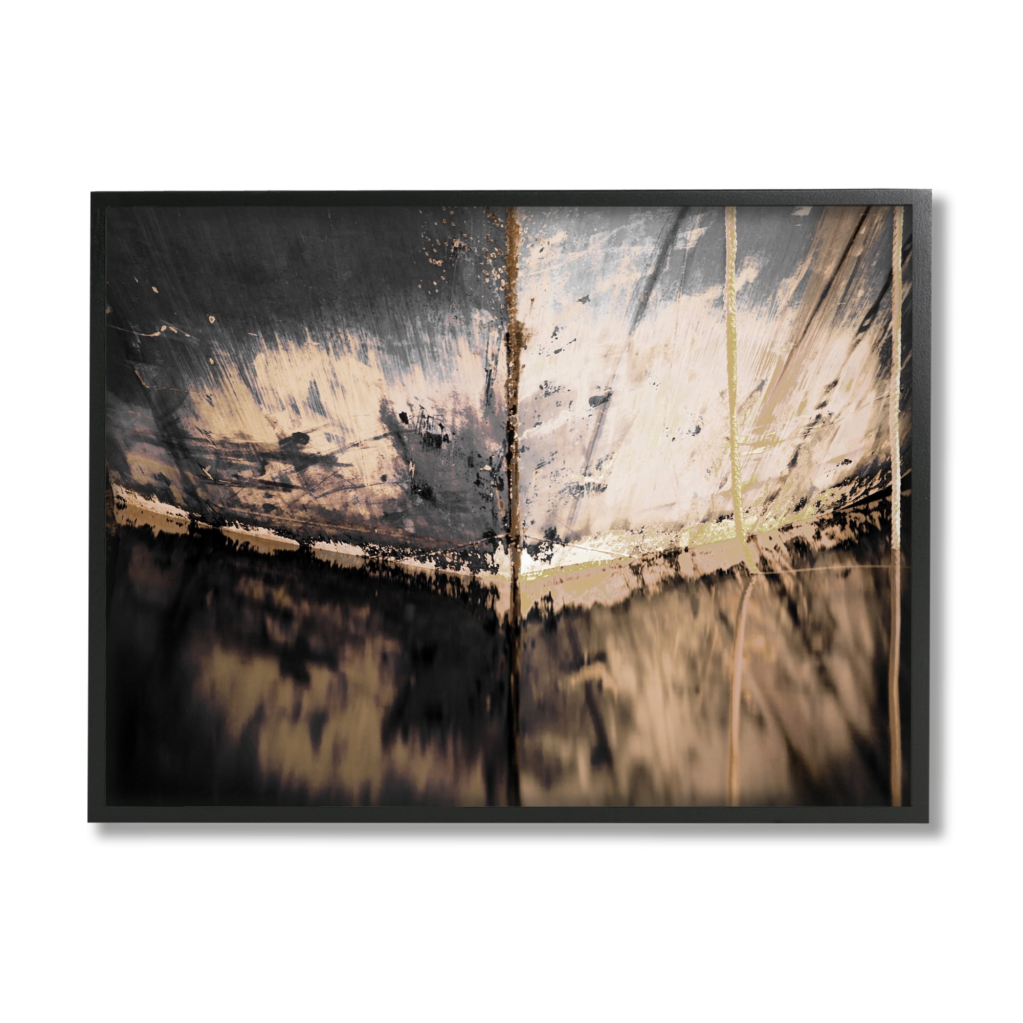 Stupell Industries Abstract Boat Underside Reflection Distressed Murky Lake Nature Painting Black Framed Art Print Wall Art, 16 x 20