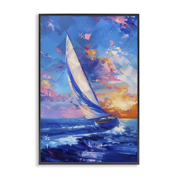Stupell Industries Contemporary Abstract Boat at Sunset Black Framed Giclee Art, 20 x 30, by LSR Design Studio