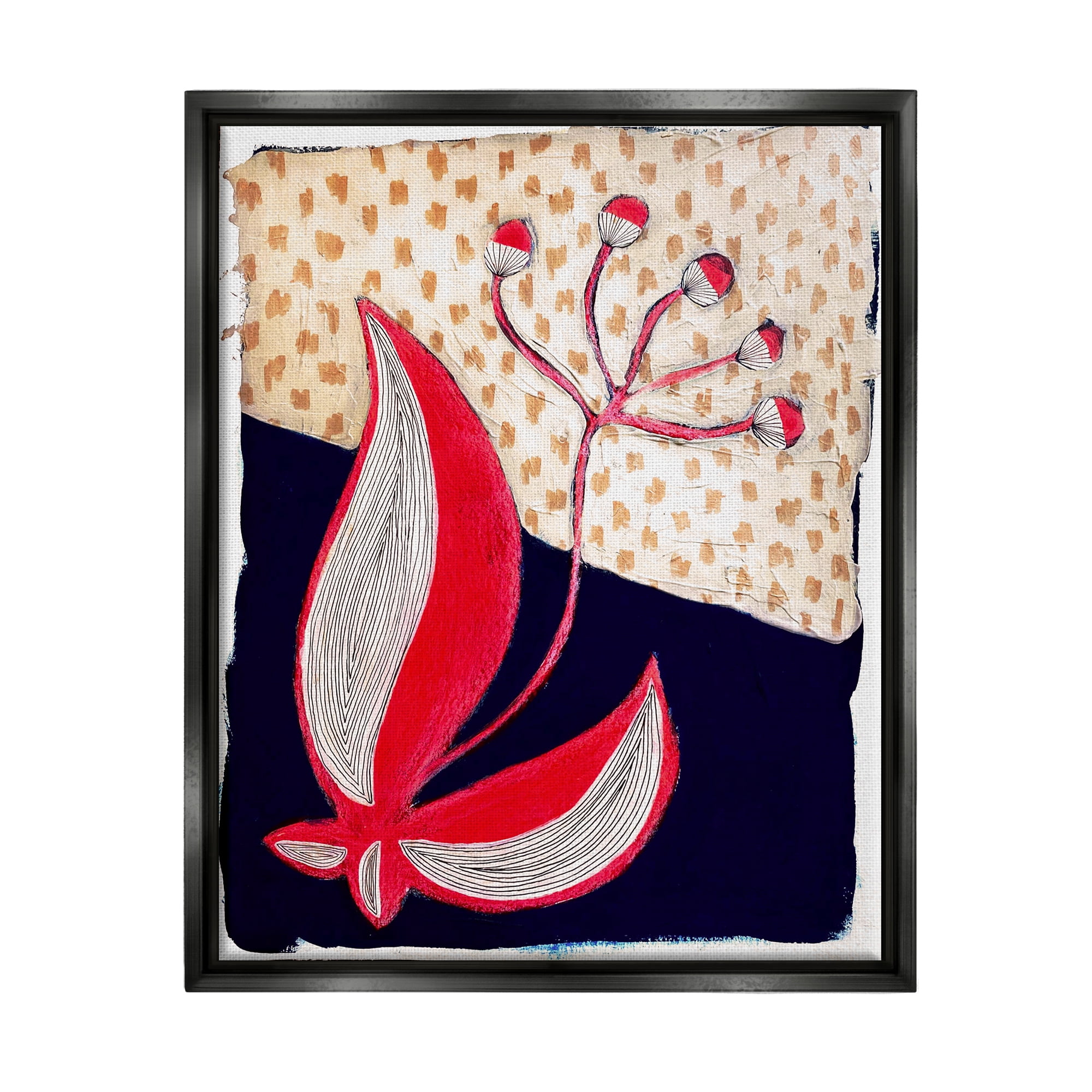 Stupell Industries Abstract Boho Flower Botanical & Floral Painting Black Floater Framed Canvas Art Print Wall Art, 25 x 31