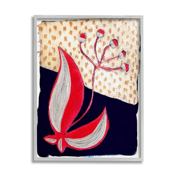 Stupell Industries Abstract Boho Flower Botanical & Floral Painting Gray Framed Art Print Wall Art, 24 x 30