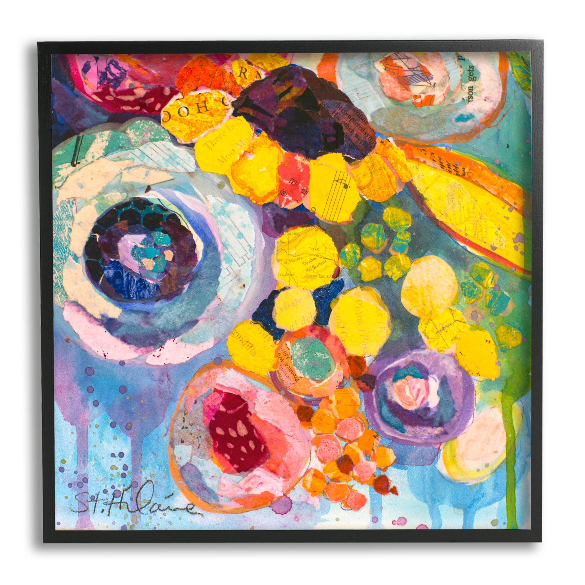 Stupell Industries Abstract Bold Flower Painting Abstract Painting Black Framed Art Print Wall Art, 24 x 24