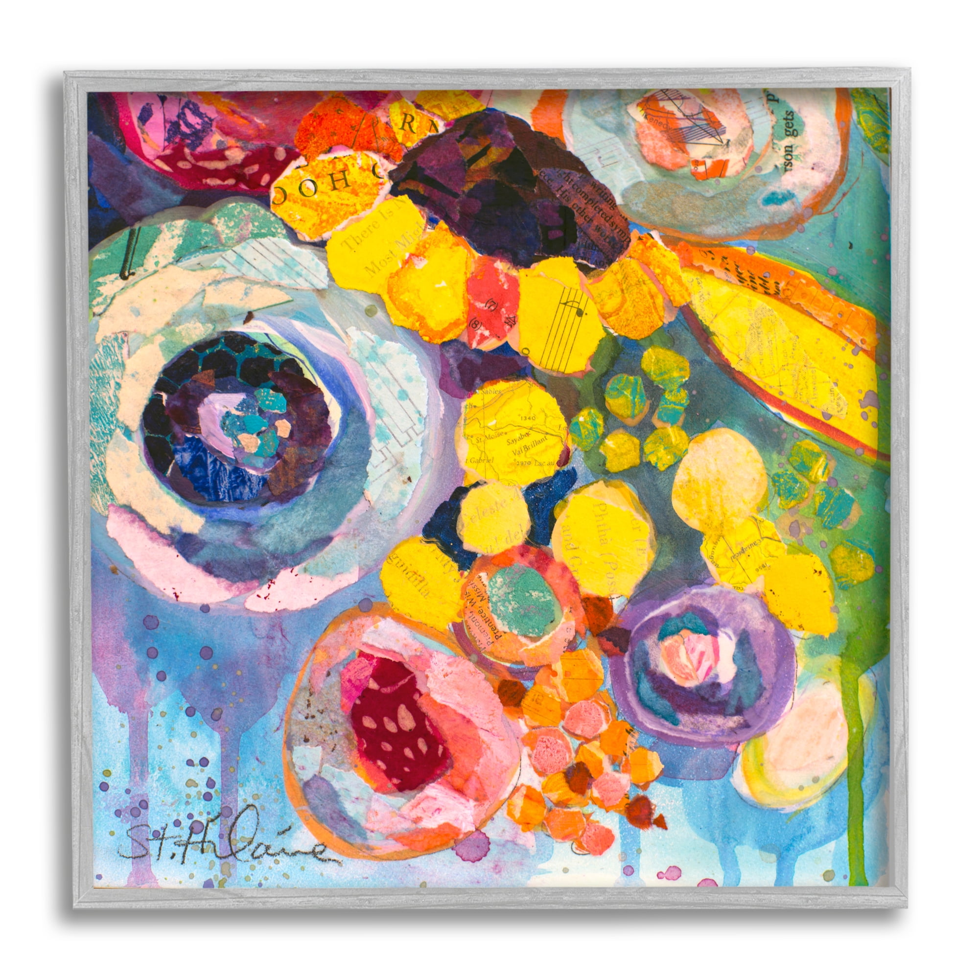 Stupell Industries Abstract Bold Flower Painting Abstract Painting Gray Framed Art Print Wall Art, 12 x 12