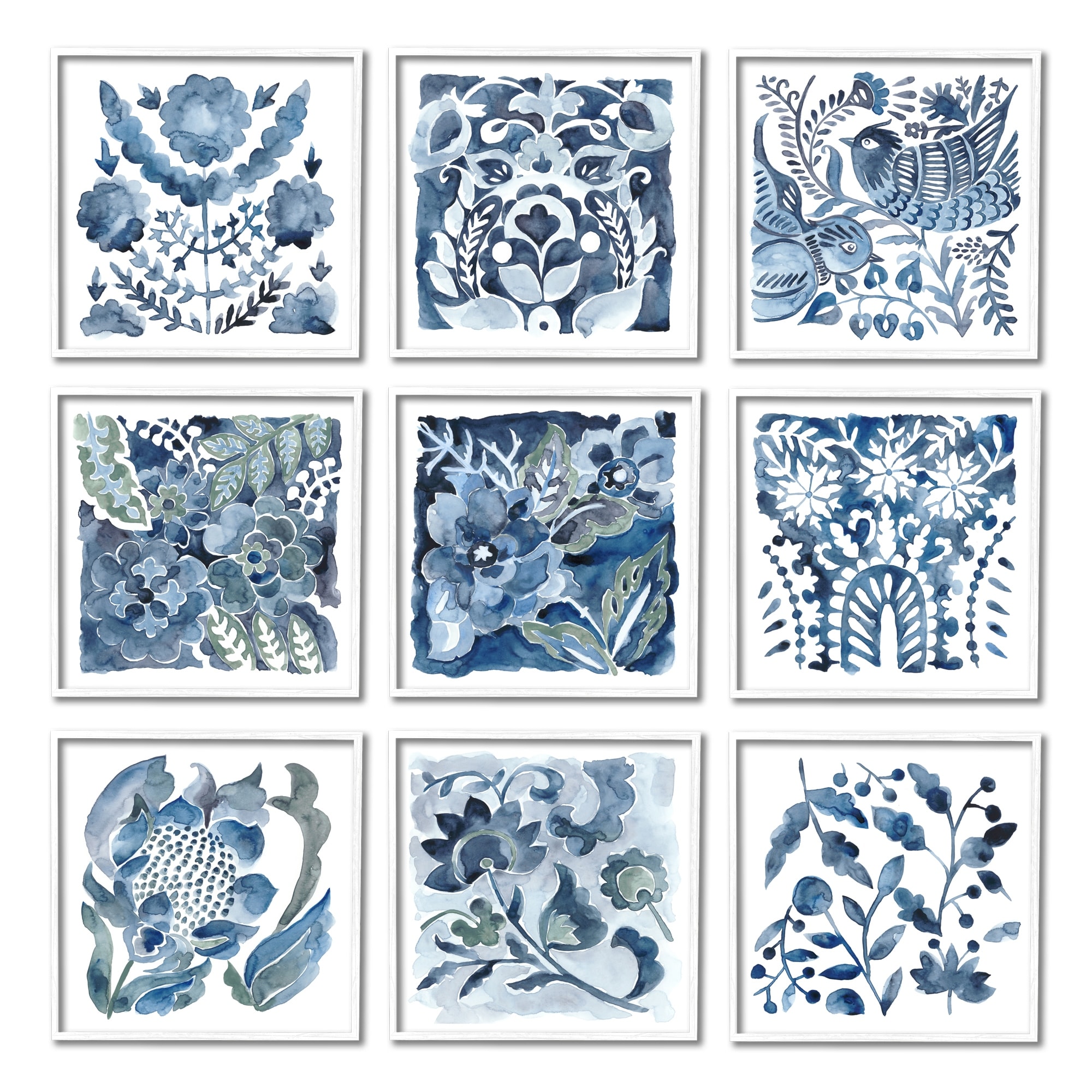 Stupell Industries Abstract Botanical Birds Flowers Pattern Layered Watercolor , 12 x 12, Design by Chariklia Zarris