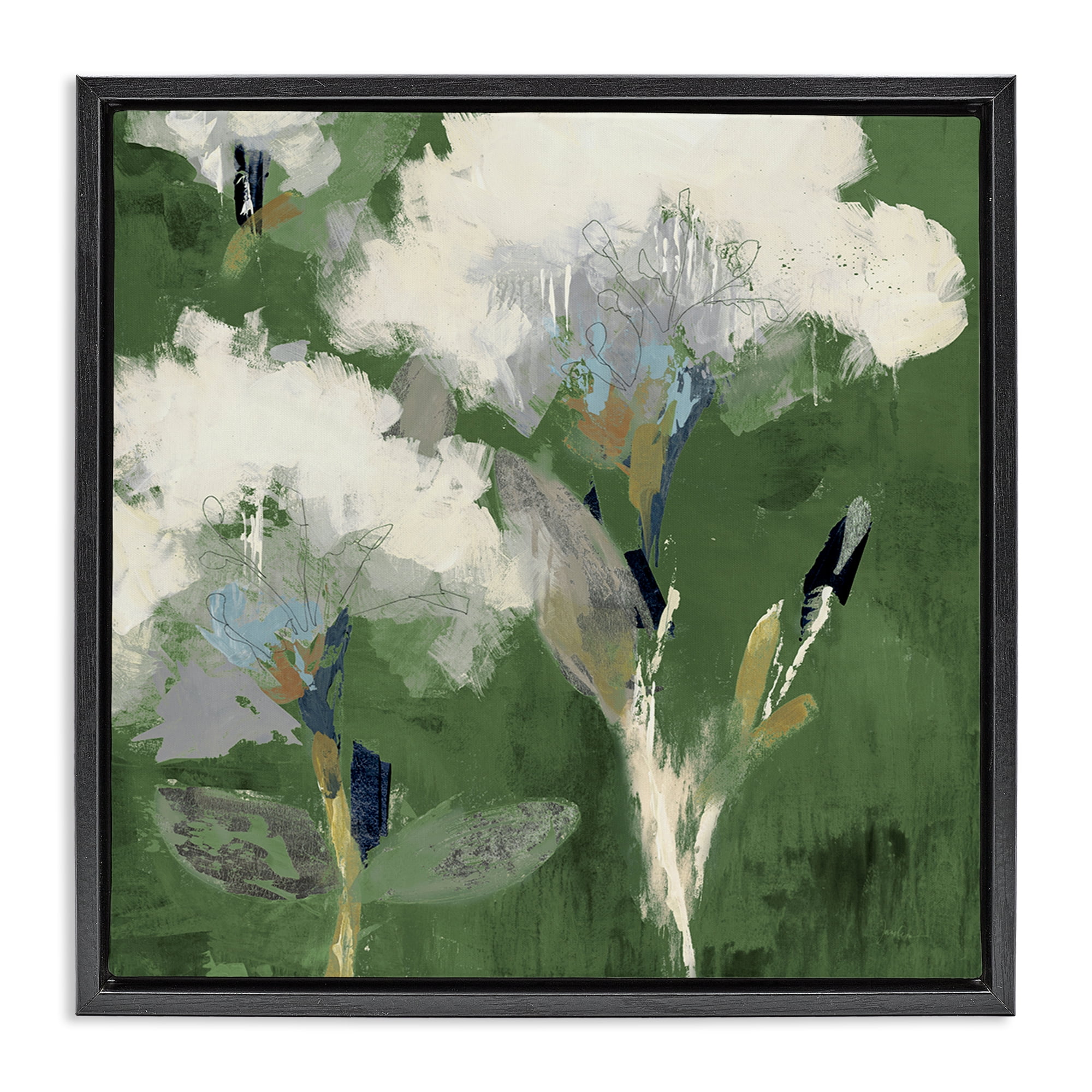 Stupell Industries Abstract Botanical Buds Plants & Flowers Painting Black Floater Framed Canvas Art Print Wall Art, 25 x 25