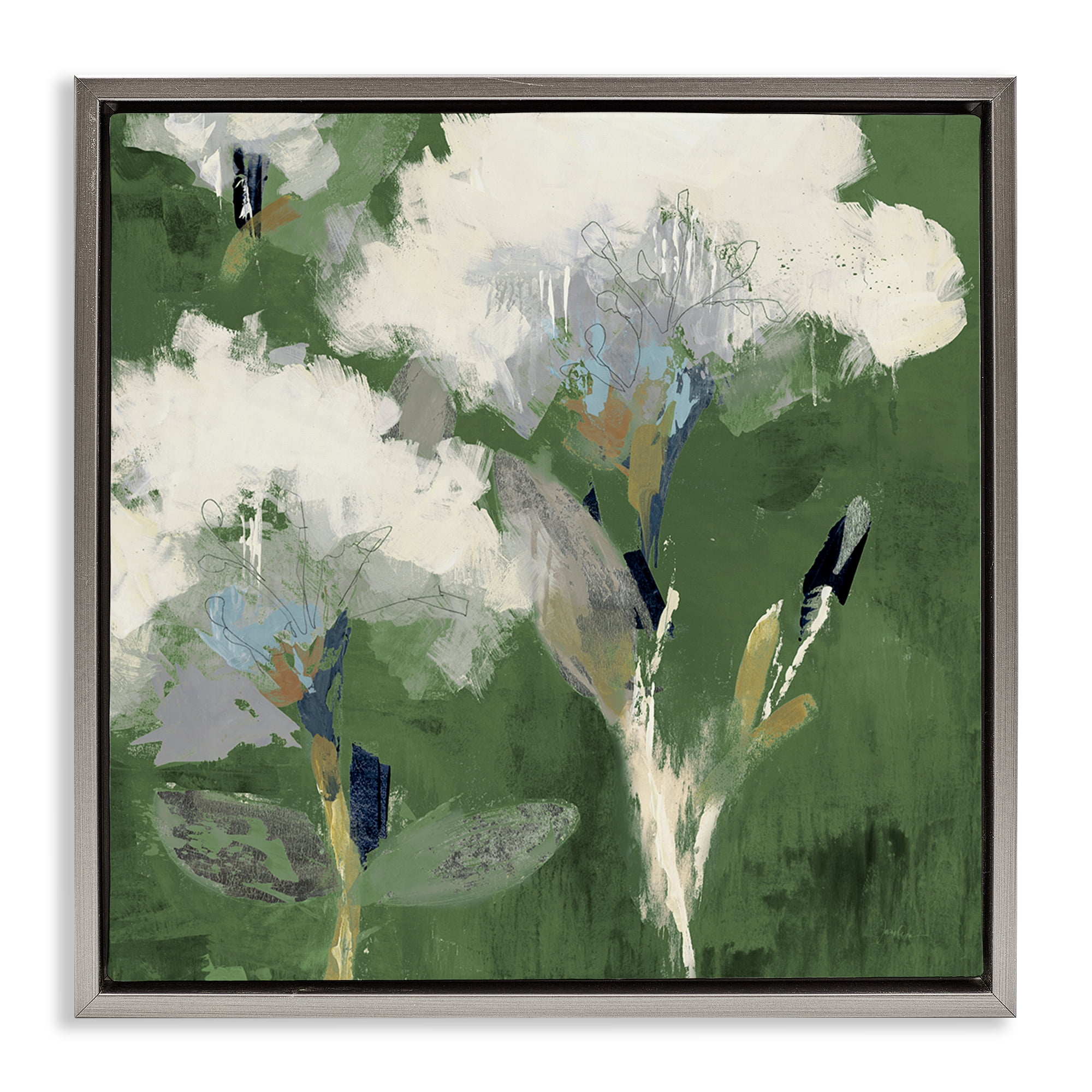 Stupell Industries Abstract Botanical Buds Plants & Flowers Painting Gray Floater Framed Canvas Art Print Wall Art, 25 x 25