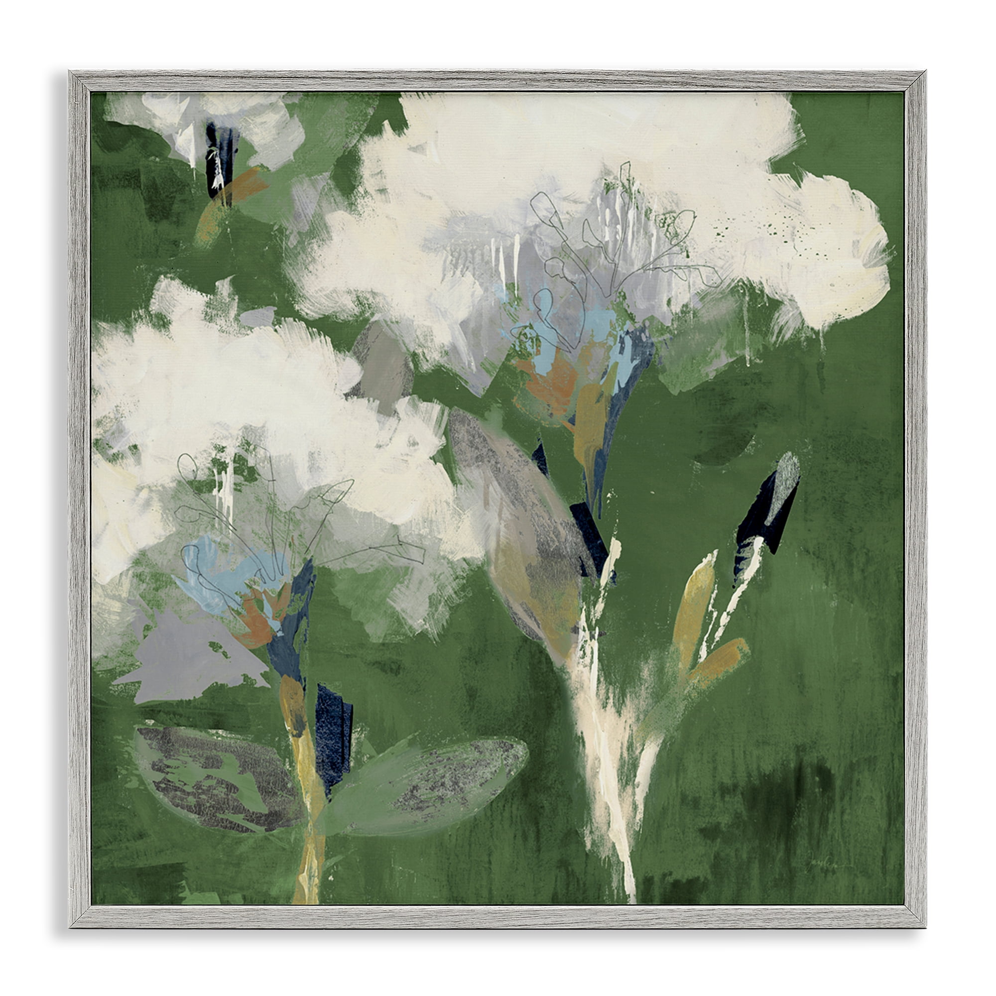 Stupell Industries Abstract Botanical Buds Plants & Flowers Painting Gray Framed Art Print Wall Art, 17 x 17