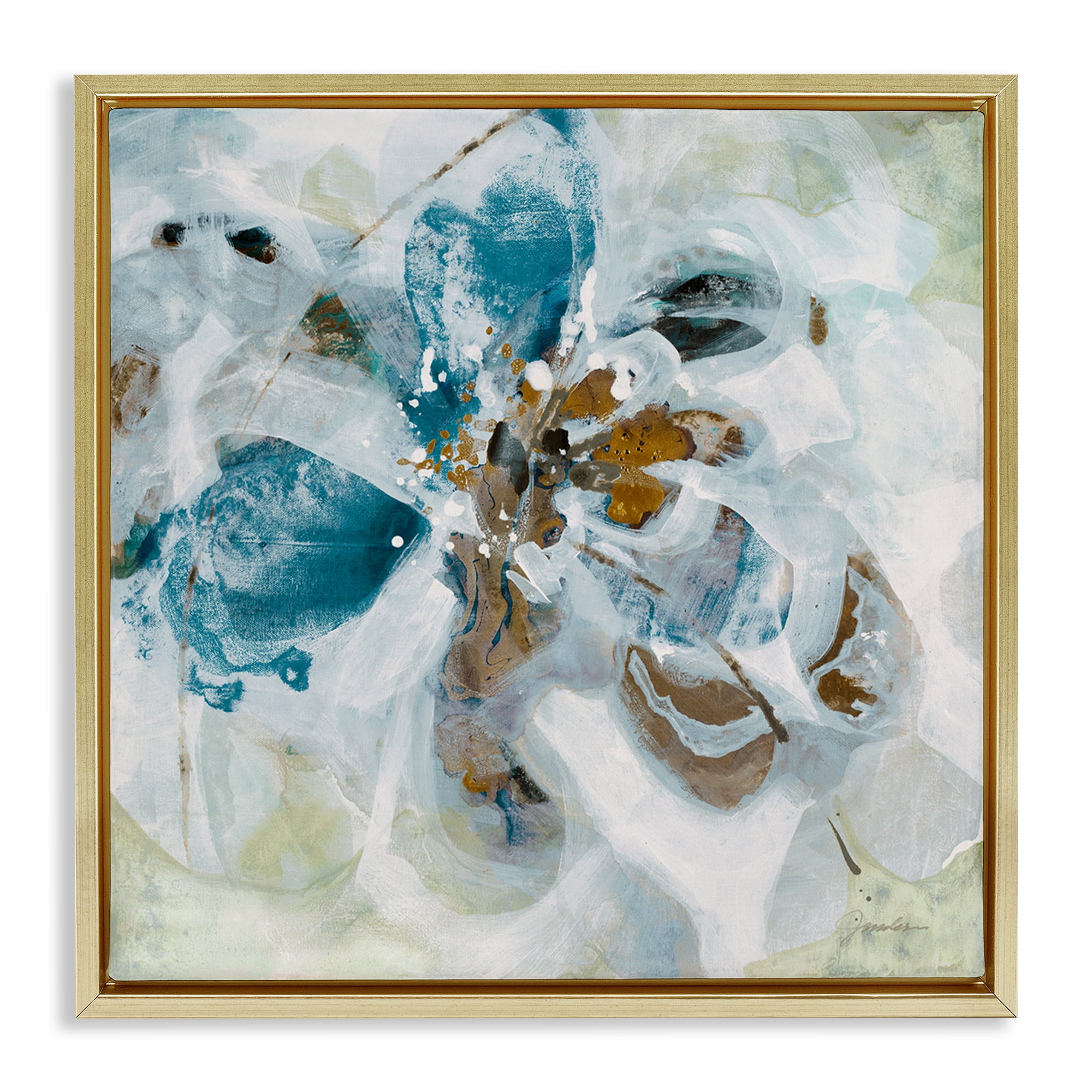 Stupell Industries Abstract Botanical Distortion Abstract Painting Gold Floater Framed Canvas Art Print Wall Art, 18 x 18