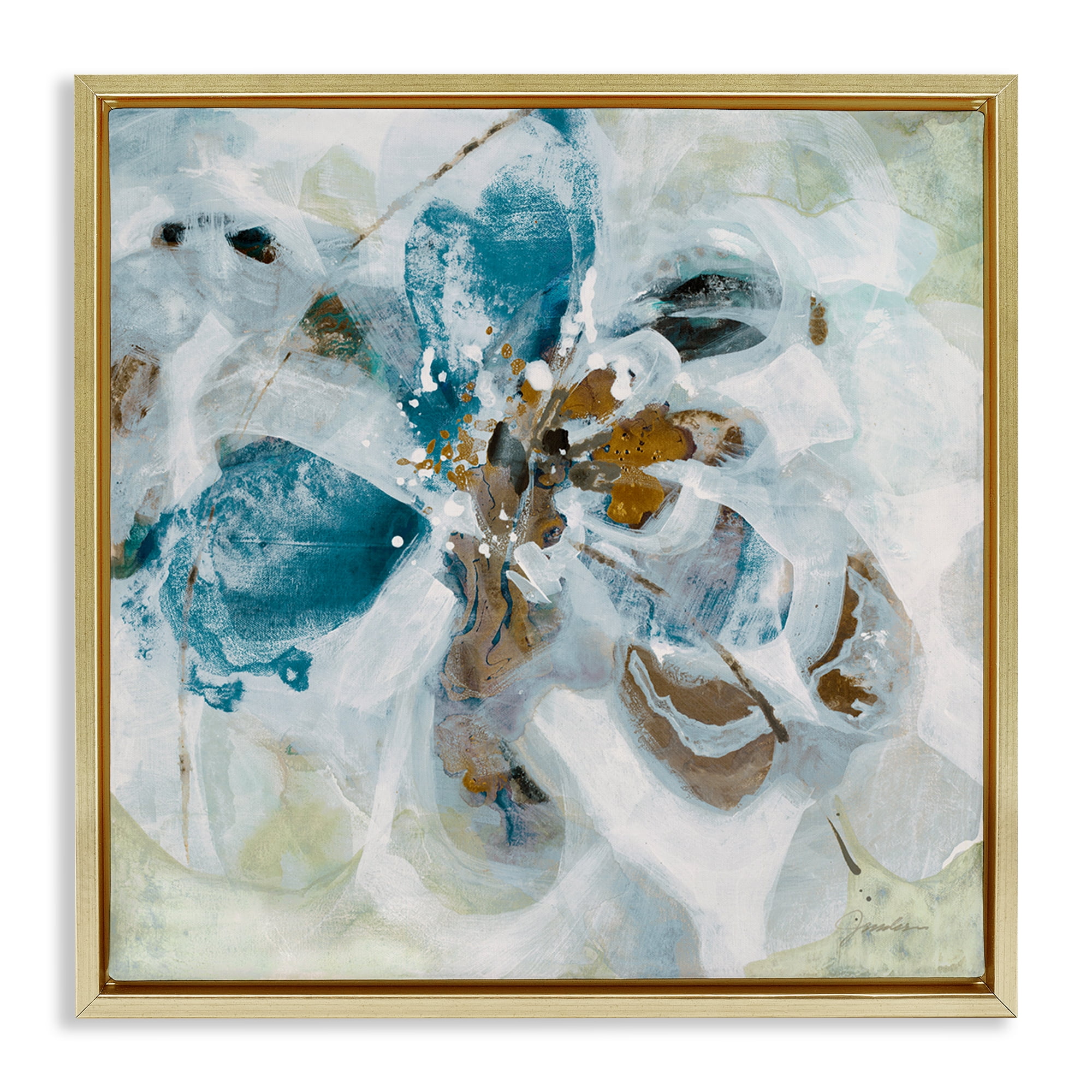 Stupell Industries Abstract Botanical Distortion Abstract Painting Gold Floater Framed Canvas Art Print Wall Art, 25 x 25