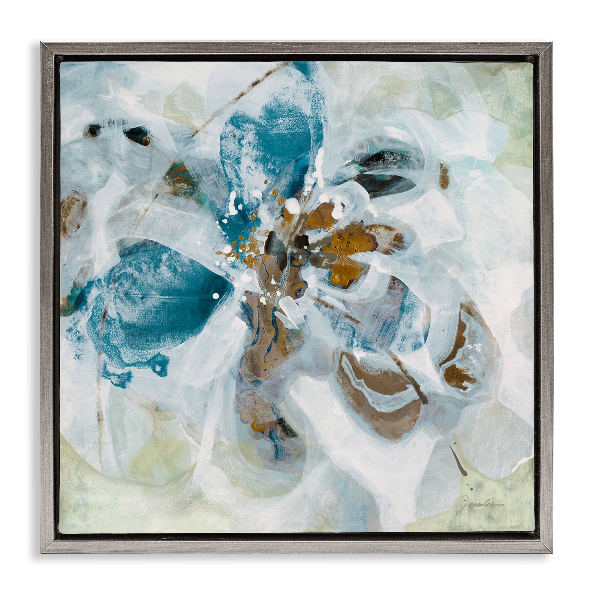 Stupell Industries Abstract Botanical Distortion Abstract Painting Gray Floater Framed Canvas Art Print Wall Art, 25 x 25