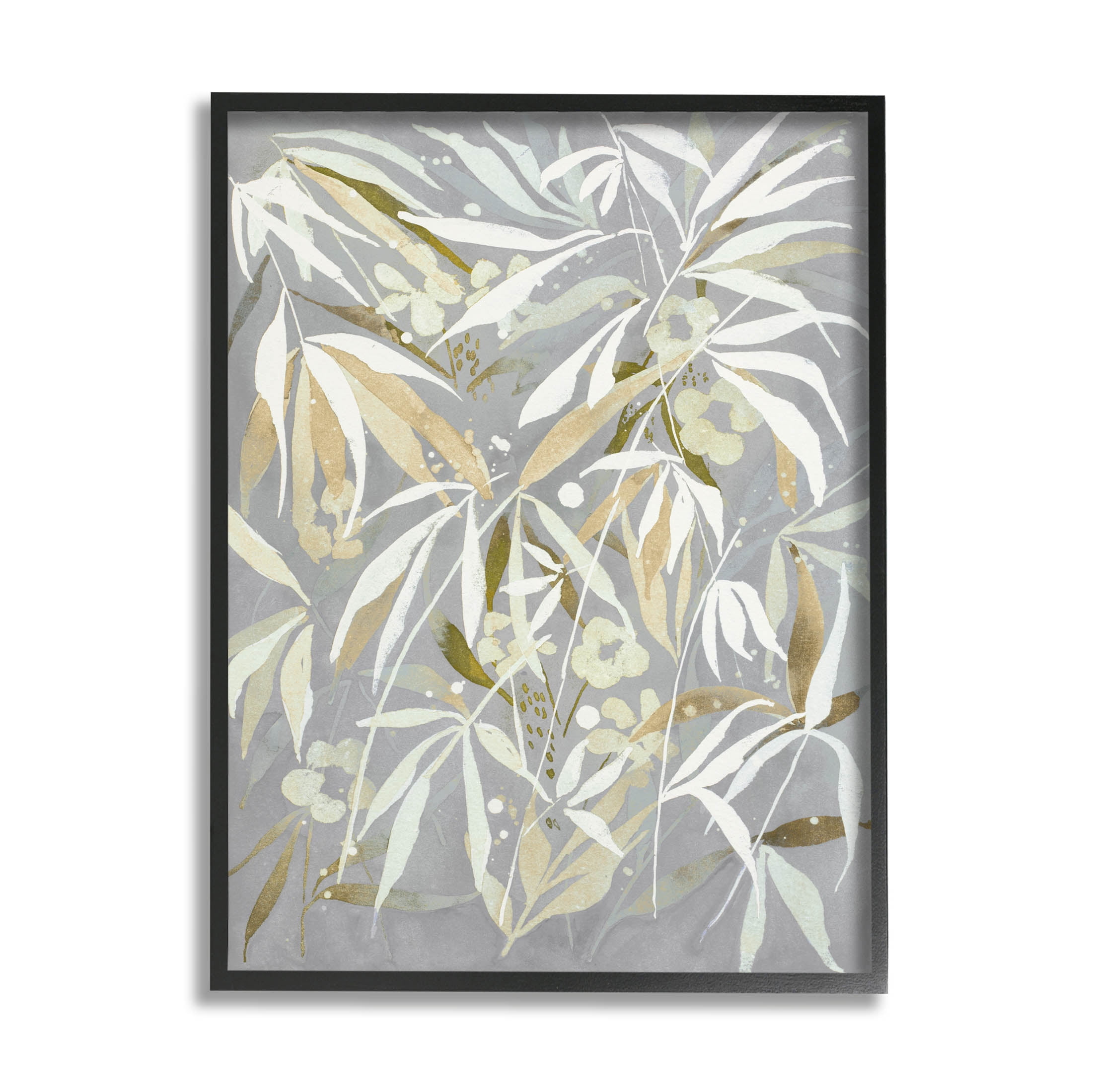 Stupell Industries Abstract Botanical Leaves Graphic Art Black Framed Art Print Wall Art, Design by Krinlox